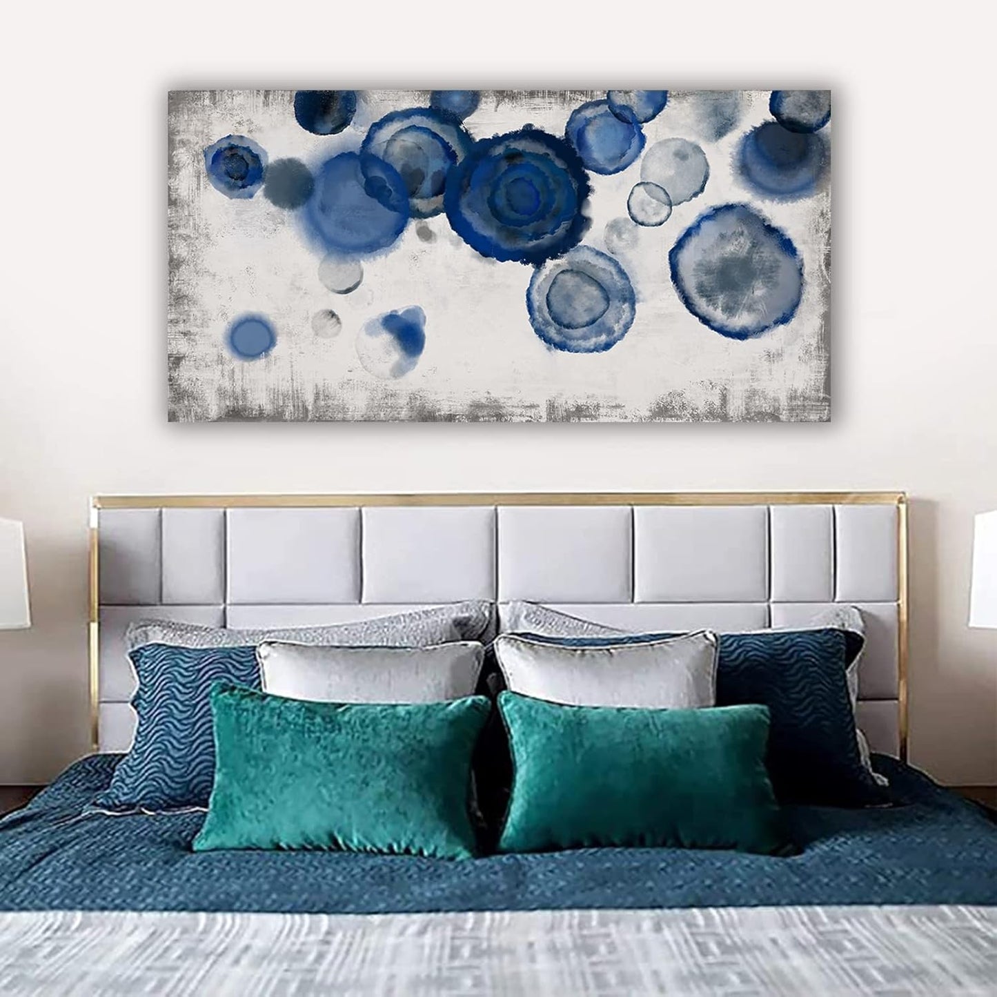 YJYart Blue Wall Art For Living Room Watercolor Dots Wall Decorations Indigo Dot Wall Decor Posters for Room Aesthetic Modern Artwork 24x48 Inch