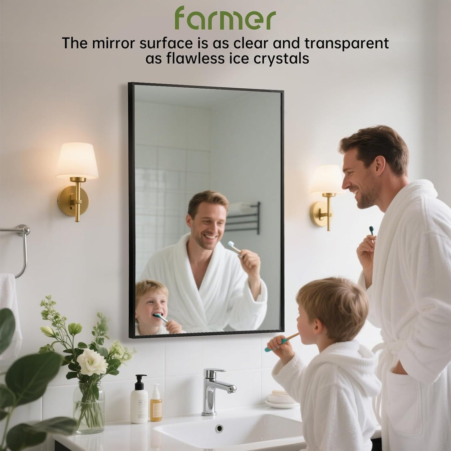 FARMER 16x24 Inch Black Bathroom Mirror, Rectangle Wall Mounted Mirror, Vanity Mirror, Brushed Square Mirror, Framed Bathroom Mirror for Bedrooms, Entryways, Living Rooms, Horizontal/Vertical