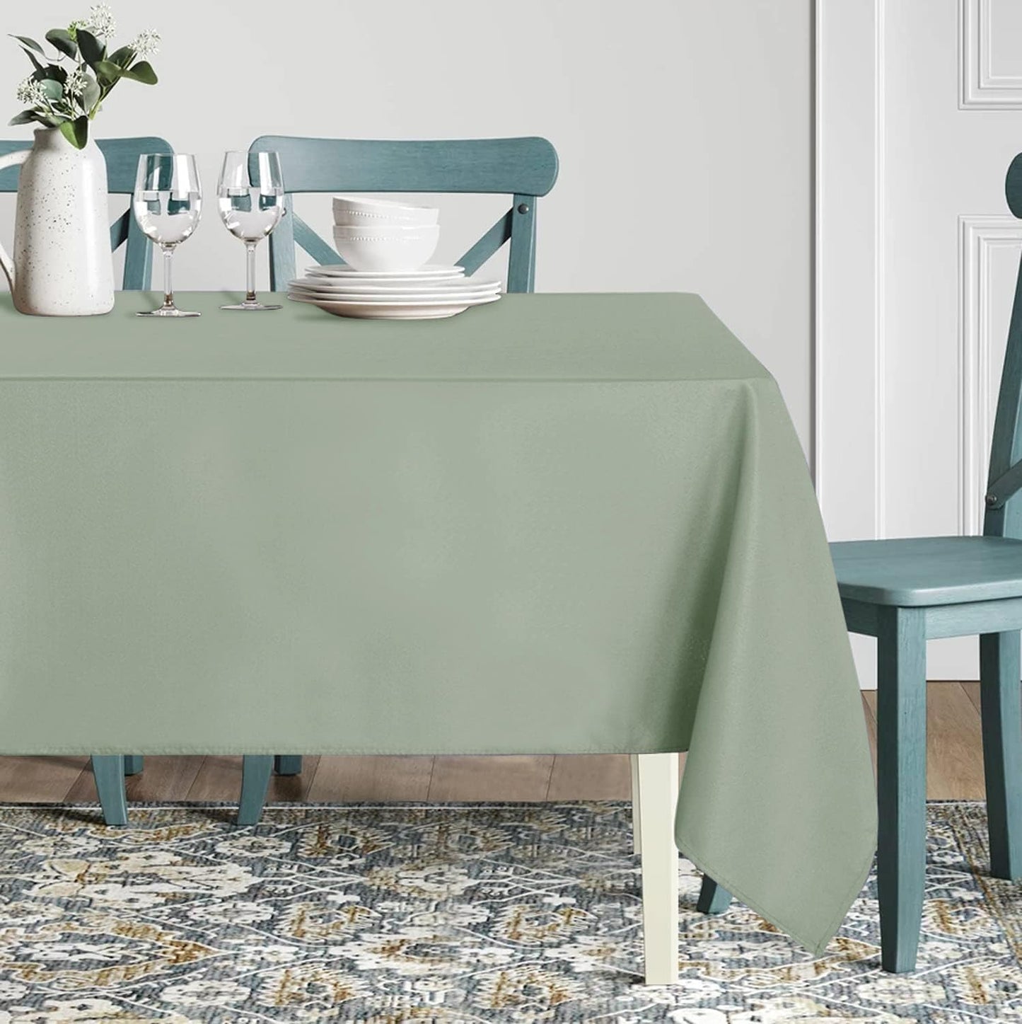 sancua Rectangle Tablecloth - 60 x 84 Inch - Stain and Wrinkle Resistant Washable Polyester Table Cloth, Decorative Fabric Table Cover for Dining Tables, Buffet Parties and Camping, Sage Green