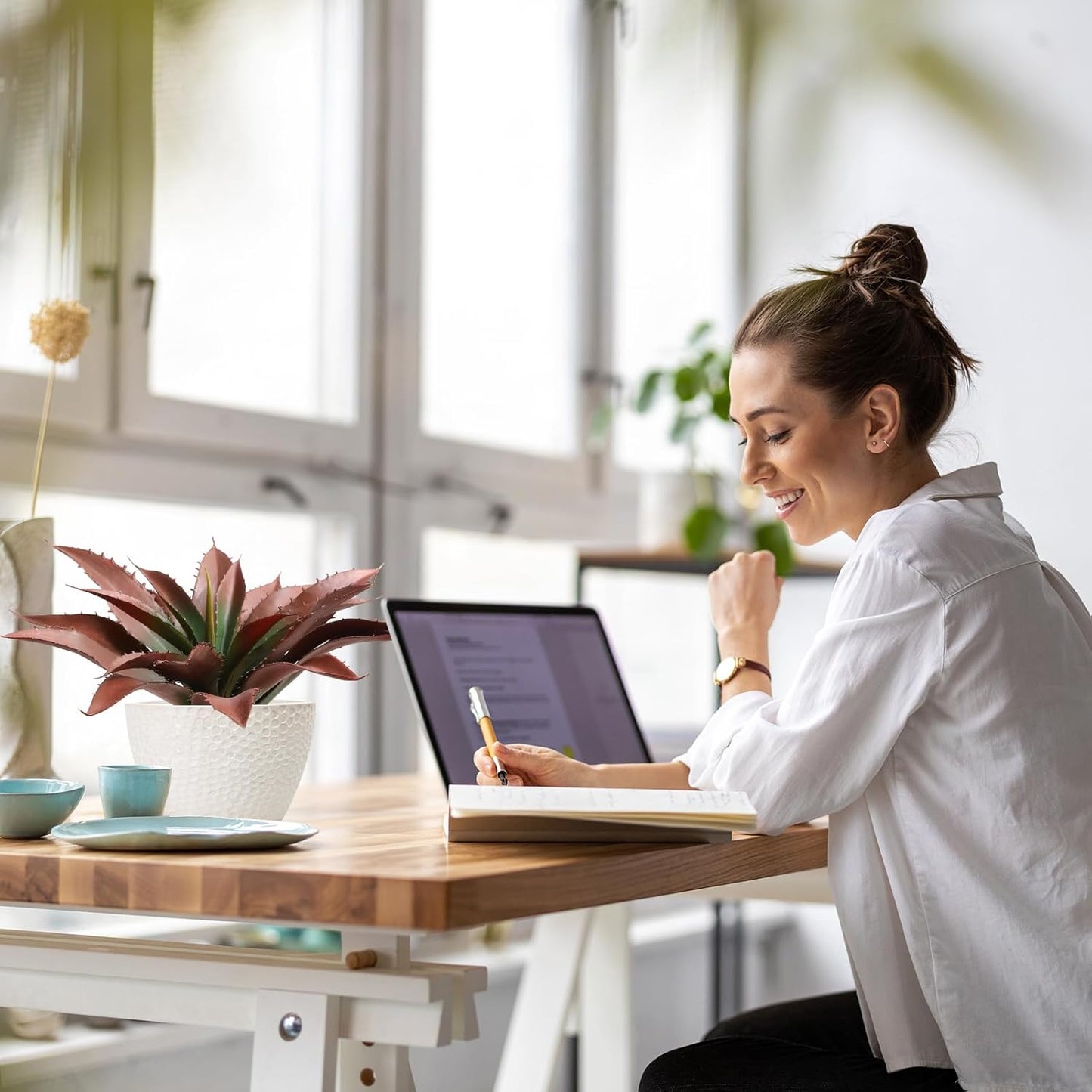 JUSTOYOU Large Artificial Succulents Aloe Plants Real Touch Fake Flowers Unpotted for Home Wedding Festival Arrangement (4, Green-Red)