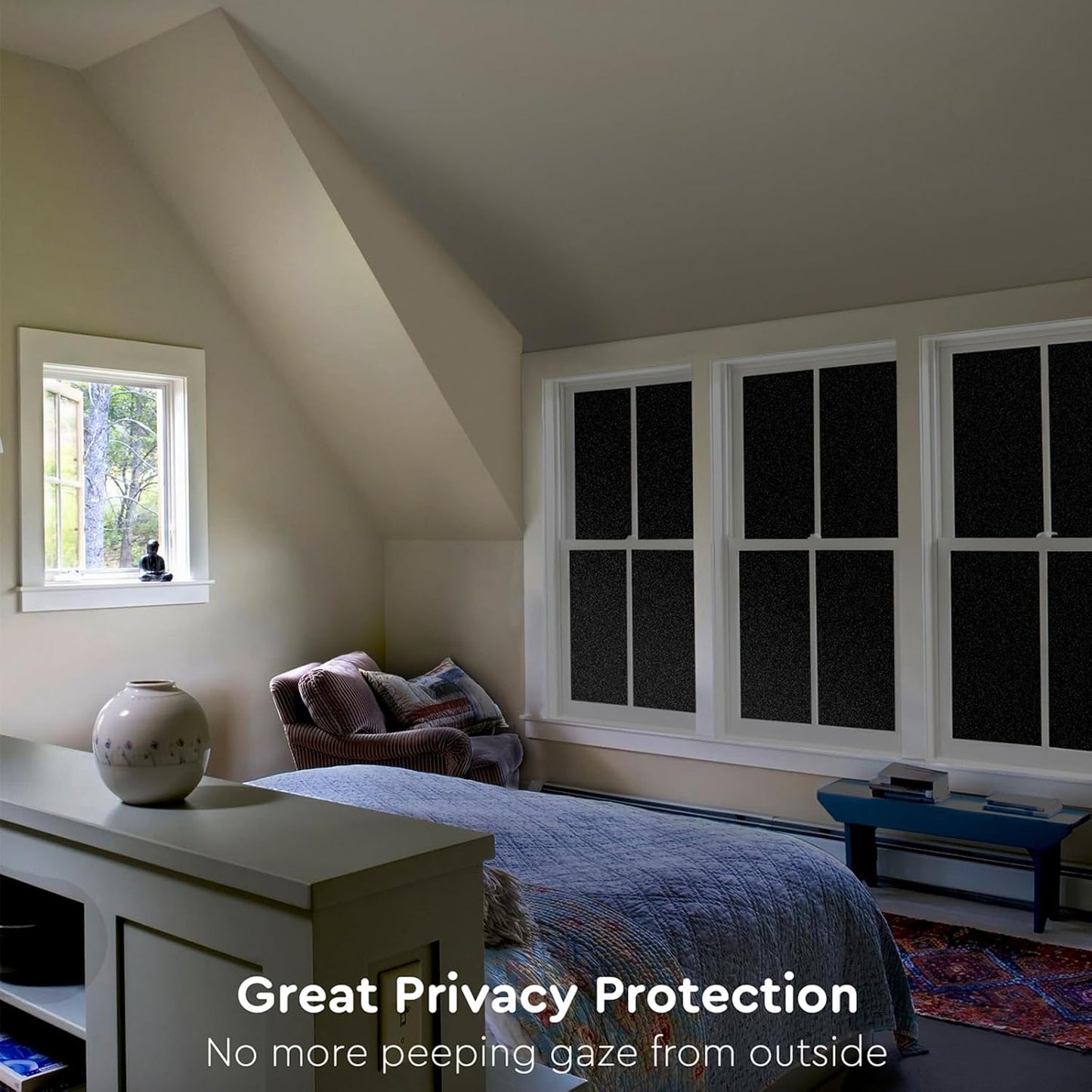 Kromapolis Blackout Window Privacy Film Total Light Blocking Room Darkening Window Covering, Removable Static Cling Frosted Glass Tint, Non-Adhesive, Black 17.5'' x 78.7''