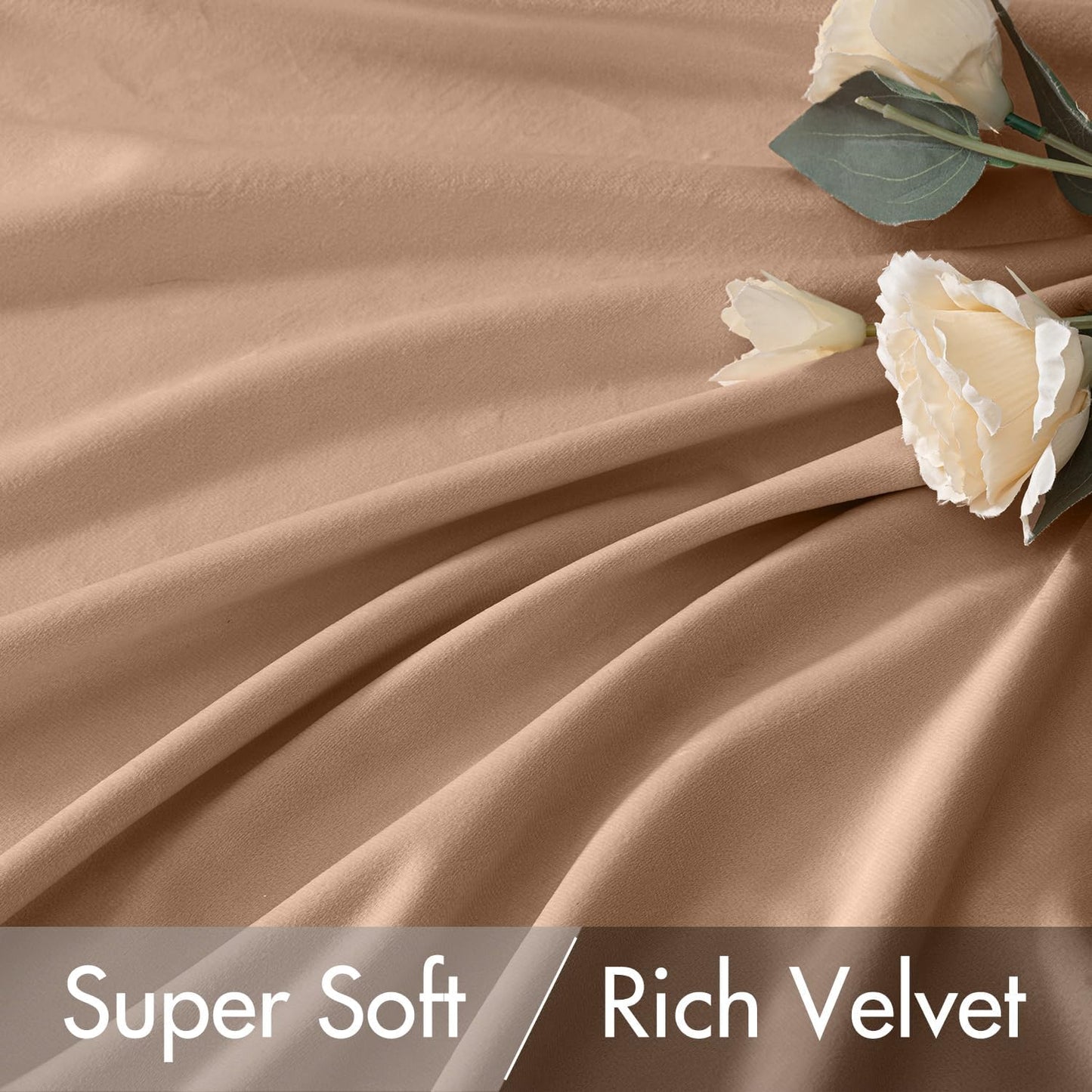 MIULEE Blush Beige Velvet Curtains 90 inches 2 Panels - Luxury Room Darkening Window Drapes for Bedroom Living Room Thermal Insulated Super Soft Blackout, Back Tab Rod Pocket Pinch Pleated, W52 x L90