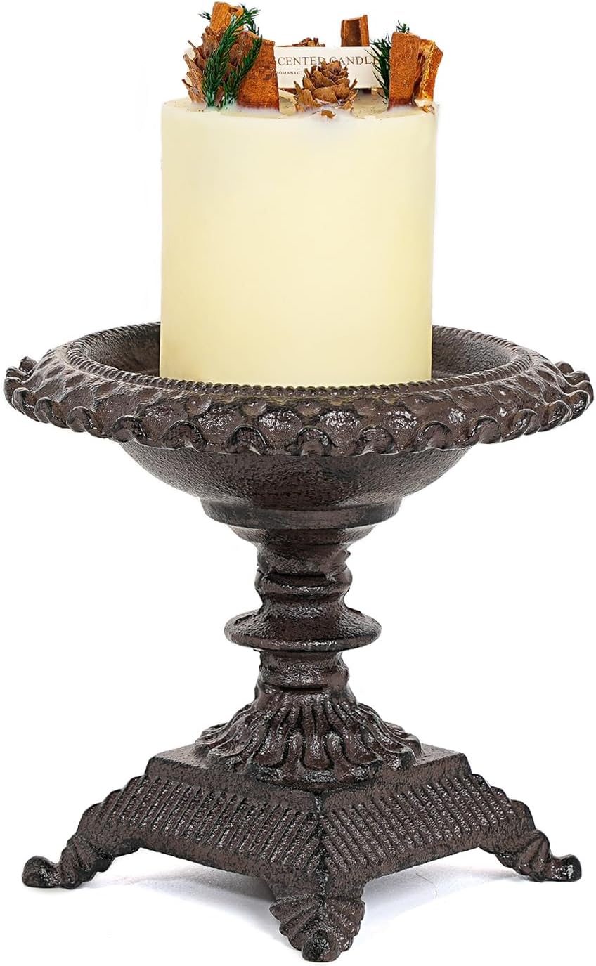 Sungmor Cast Iron Candle Holder - Rustic Style Decorative Pillar Candle Holders, Center Pieces Decoration for Table, Modern Farmhouse French Country Decor, 6.5" Candle Stand Fits Multi-Size Candles