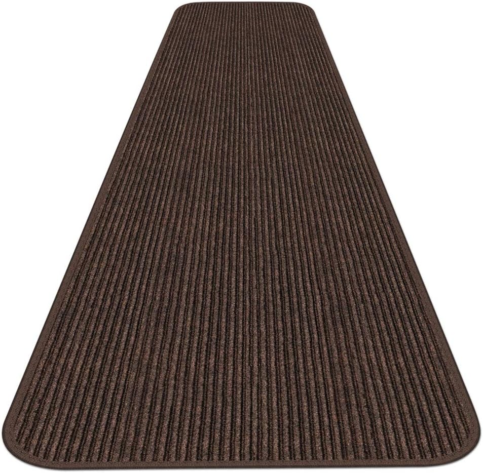 House, Home and More Indoor Outdoor Double-Ribbed Carpet Runner with Skid-Resistant Rubber Backing - Bittersweet Brown - 4 Feet x 30 Feet