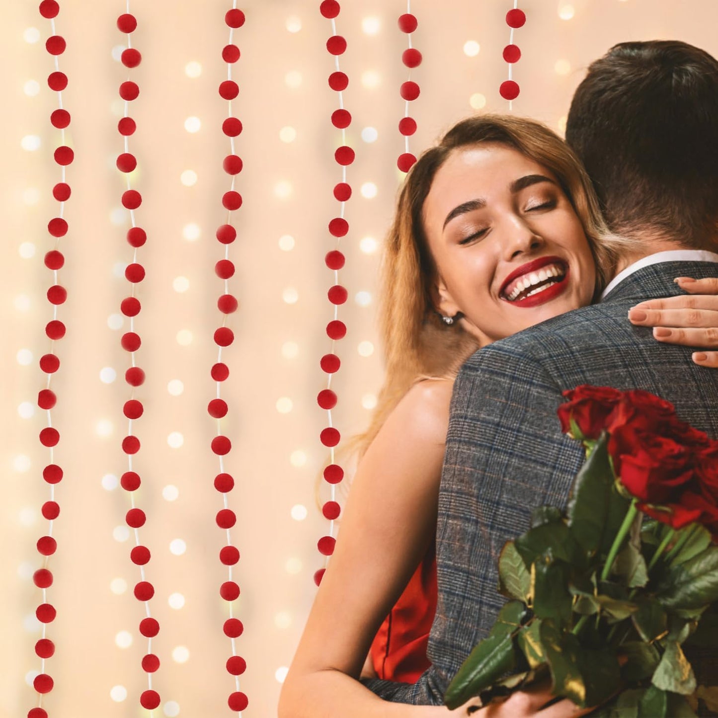 Jishi 3Pk Red Felt Berry Pom Pom Ball Garland Christmas Decorations Indoor Home Decor, Cute Red Berry Christmas Tree Ornaments, String of Pompom Bead Garland Hanging Xmas Holiday Birthday Party Banner