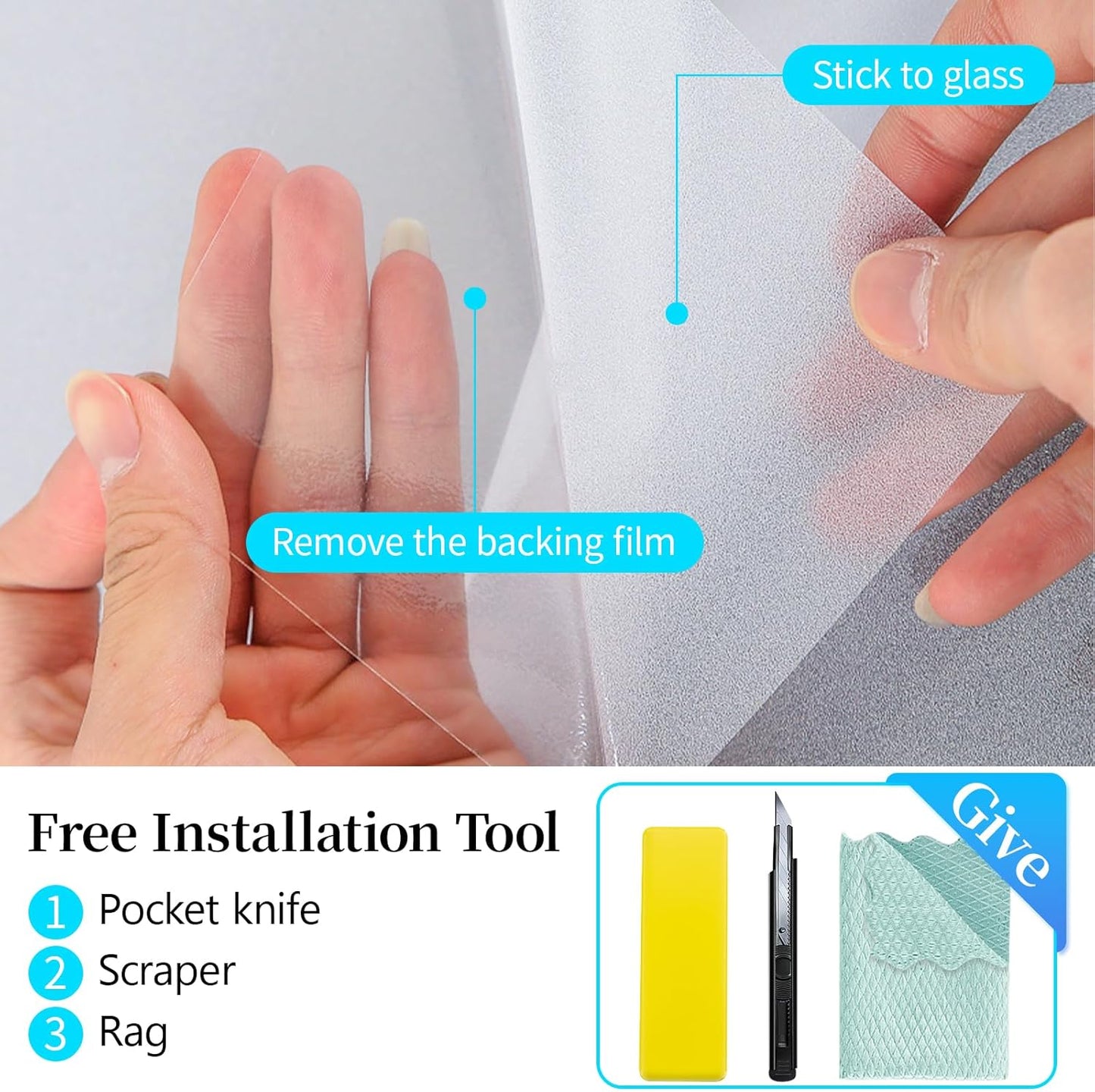 Niviy Frosted Glass Window Film 29.5 x 78.7 Inch Bathroom Window Privacy Film Static Cling Day and Night Home Shower Door Decorative Frosting Cover