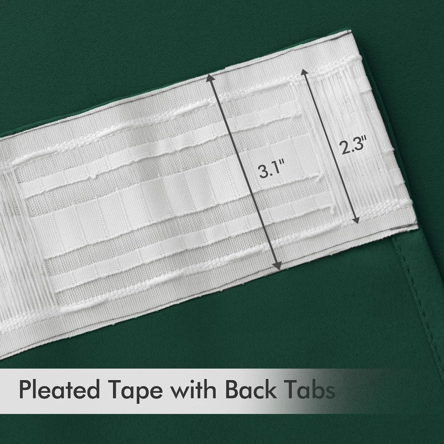 MIULEE Hunter Green Back Tab Blackout Curtain 96 Inch Long 2 Panels Set for Living Room Bedroom, Rod Pocket/Pinch Pleat Thermal Insulated Room Darkening Pleated Floor to Ceiling Drapes