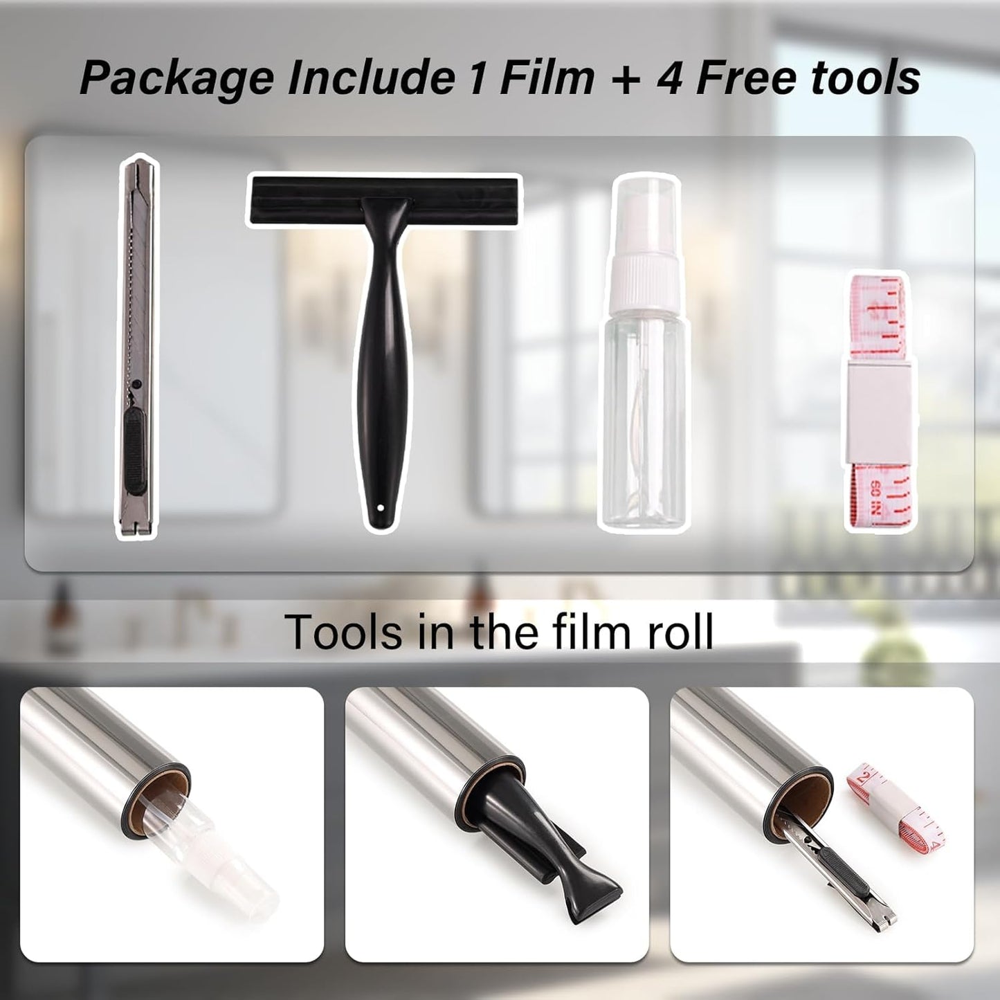 Kromapolis One Way Window Privacy Film Reflective Mirror Home Window Tint, Daytime Privacy Heat Control Anti UV Glass Tinting Static Cling (Black-Silver, 45.2 x 157.4 inch)