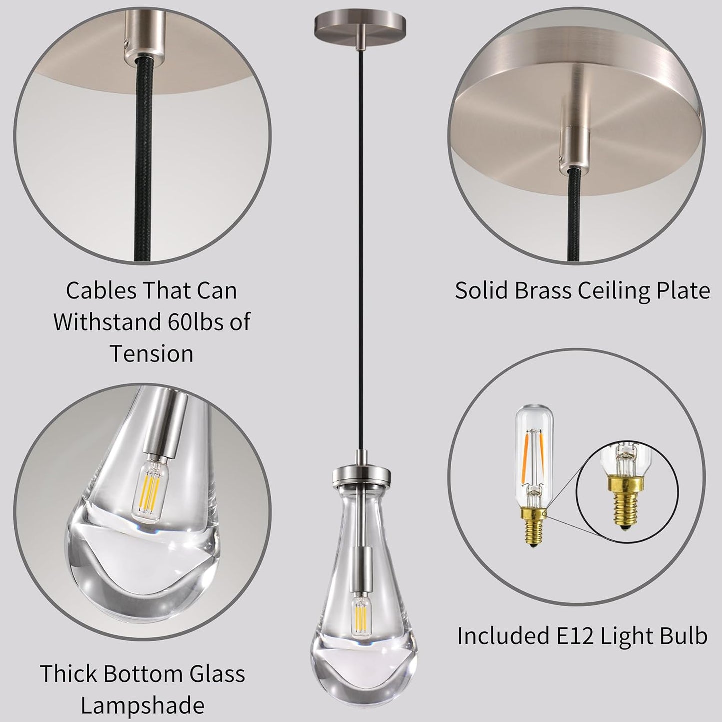 Raindrop Pendant Lights Set of 3, Modern Pendant Lights Kitchen Island 3 Pack, Brushed Nickel Island Light, Pendant Light for Bedroom Bathroom, Chandelier for Living Room Hallway