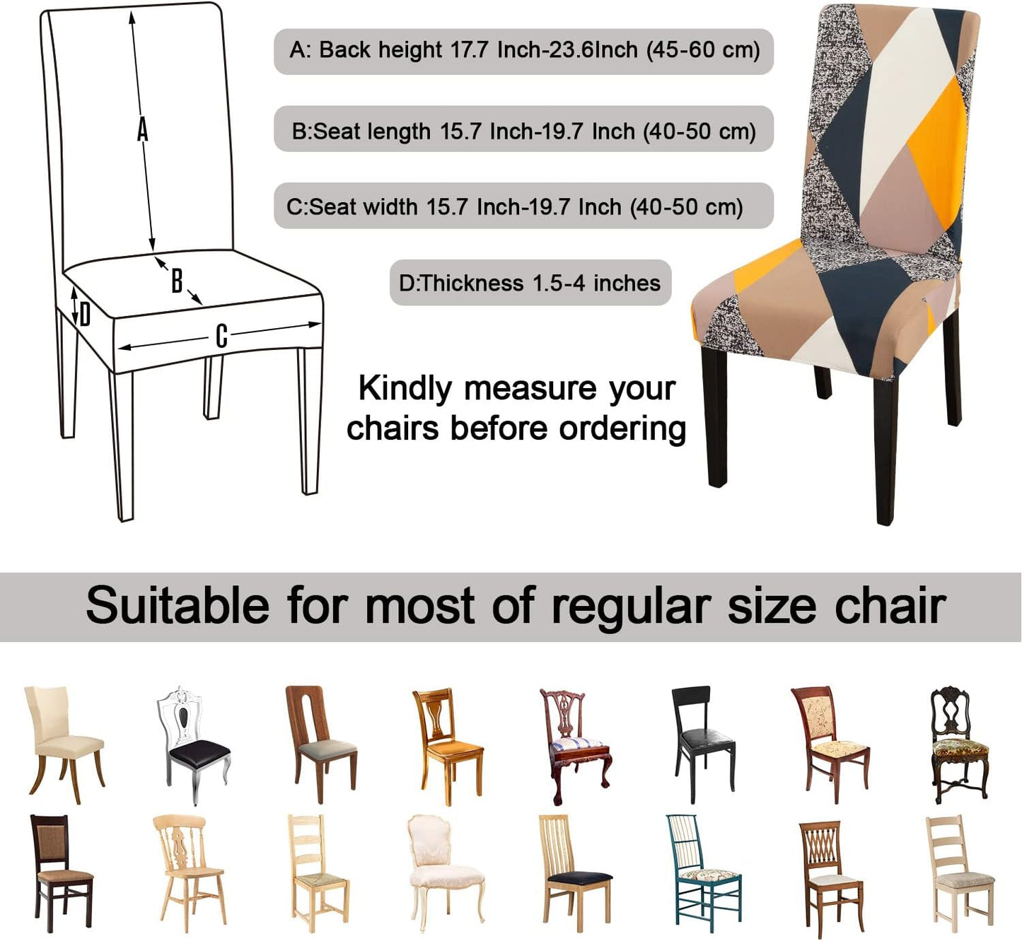 JQinHome Chair Covers for Dining Room 6 Pack,Magic Cube High Stretch Removable Washable Parsons Chair Slipcover for Home Party Hotel Wedding Ceremony (Geometric Patterns)