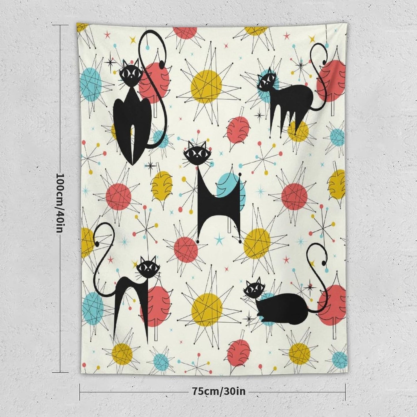 ICMOLYYENLO Abstract Cat Tapestry, Medieval Abstract Atomic Star Cat Vintage Home Wall Hanging Art Tapestry for Bedroom Living Room Dormitory 30x40 Inch