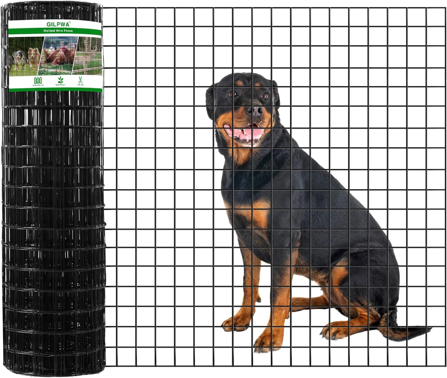 Wire Fence, 36 in(H) X 50 ft(L) PVC Coated Welded Wire Fencing 2" X 2" 16GA Garden Border Vinyl Metal Chicken Wire Fencing Mesh Roll for Yard Vegetable Plant Protection Poultry Netting Black