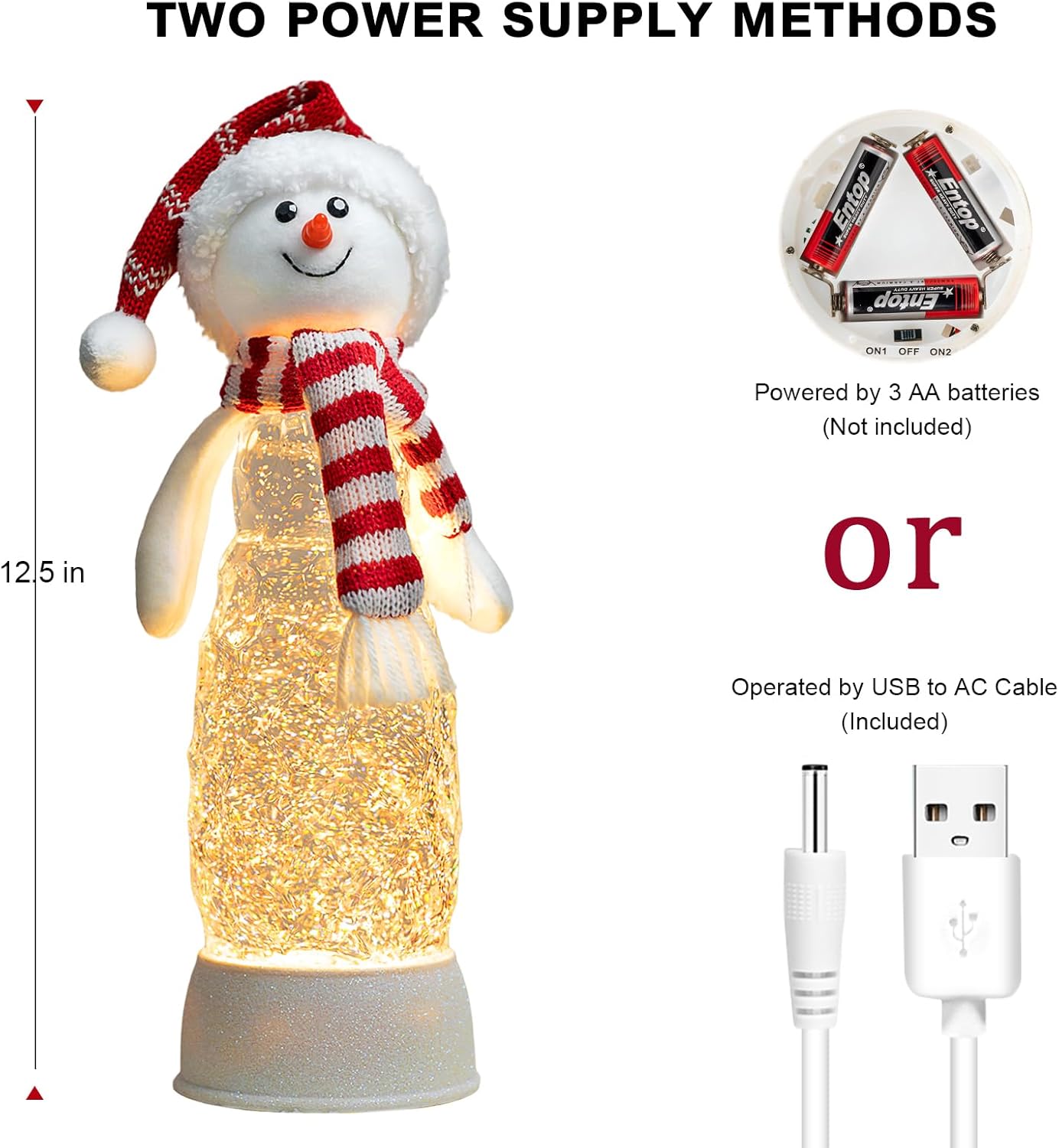 Christmas Snowman Decorations, Colorful LED Lighted Snowman Plush Swirling Glitter Musical Christmas Snow Globe, Christmas Water Lantern Ornaments for Festival Decoration Gifts