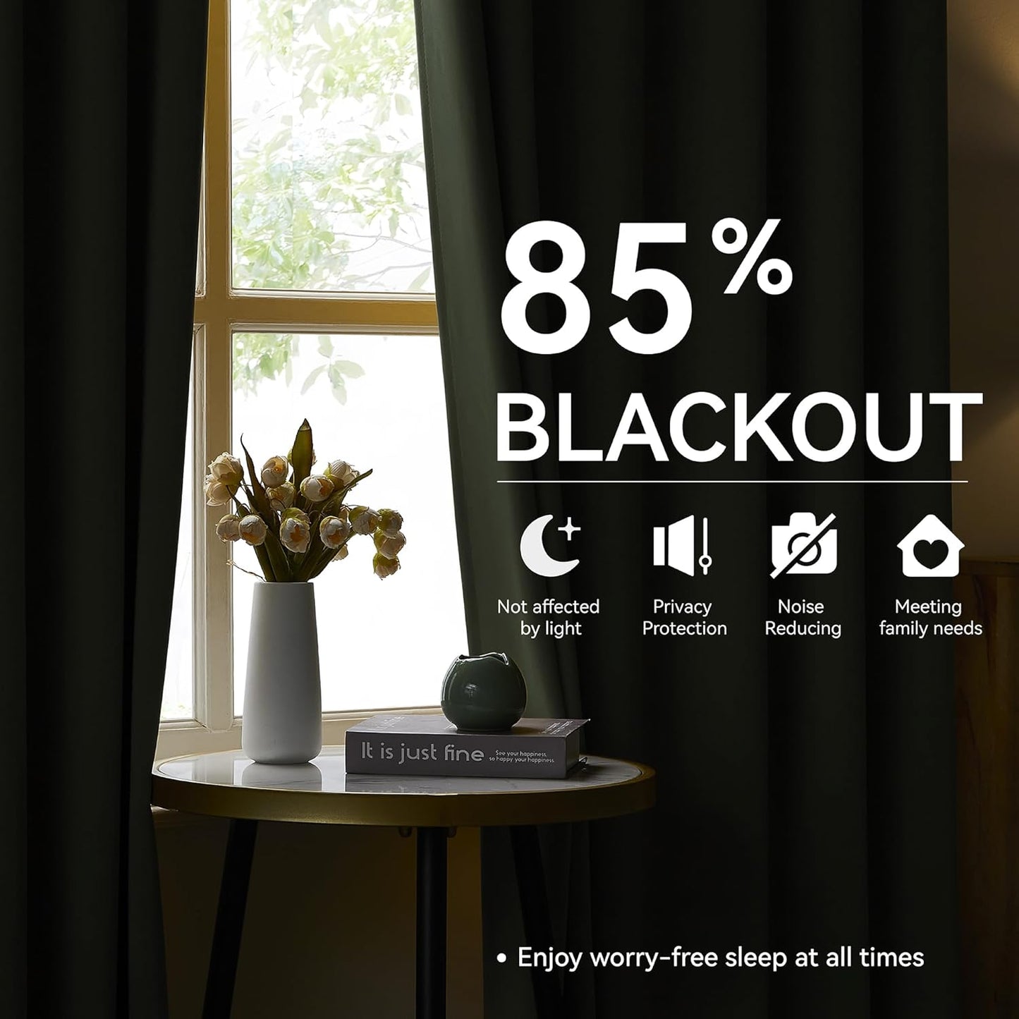 KangBang Sage Green 90 Inch Blackout Pleated Curtains 2 Panels Set-Pinch Pleat Thermal Insulated Black Out Drapes for Bedroom Light Blocking Window Covering Darkening Drapes for Living Room, 40Wx90L