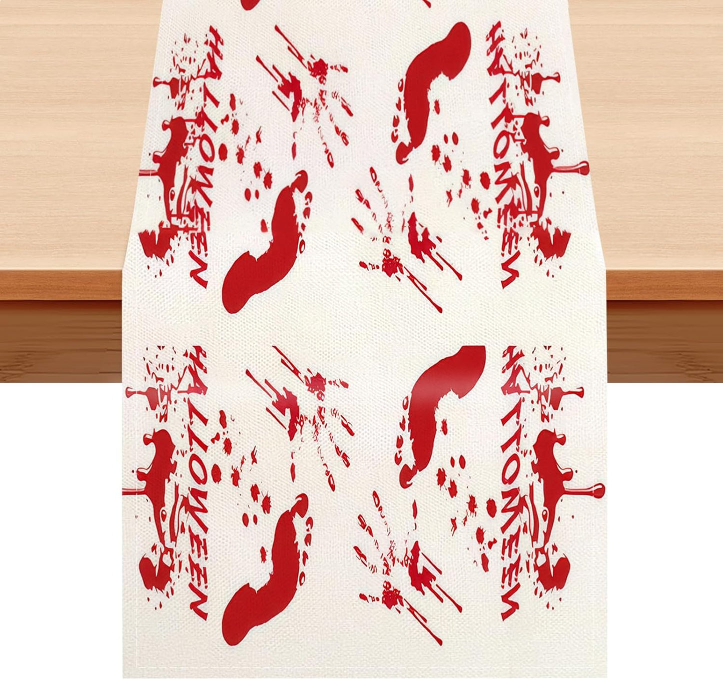 Halloween Table Runner 13 x 72 Inch, Scary Red Blood Footprints Linen Table Runner, Kitchen Dining Table Decorations, Halloween Table Decorations, Long Table Runner for Home Room Party Decor