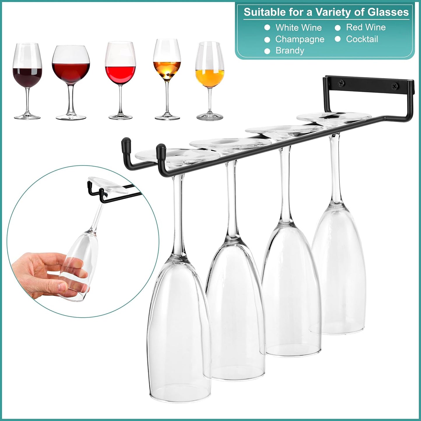 Sorbus Wall Mount Wine Rack + Under Cabinet Wine Glass Holder Set - Wine Rack Wall Mounted for Wine Bottles, Champagne, and Wine Glasses - Complete Your Home Bar & Wine Kitchen Storage, 1 Pack