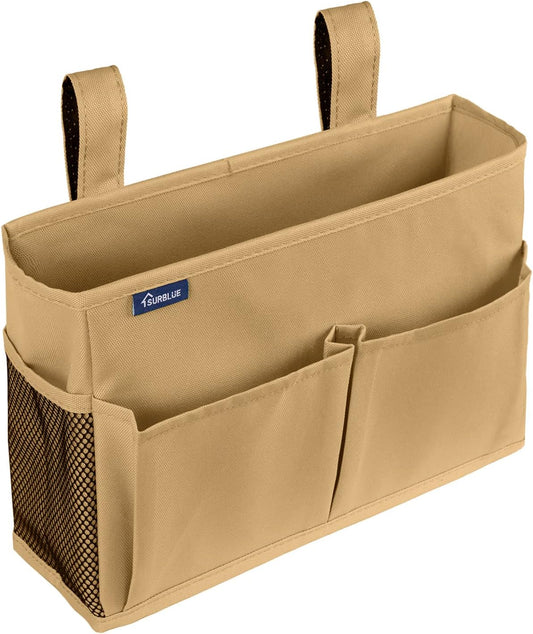 Surblue Bedside Caddy Hanging Organizer Bedside Storage Bag for Bunk and Hospital Beds (Small, Khaki)