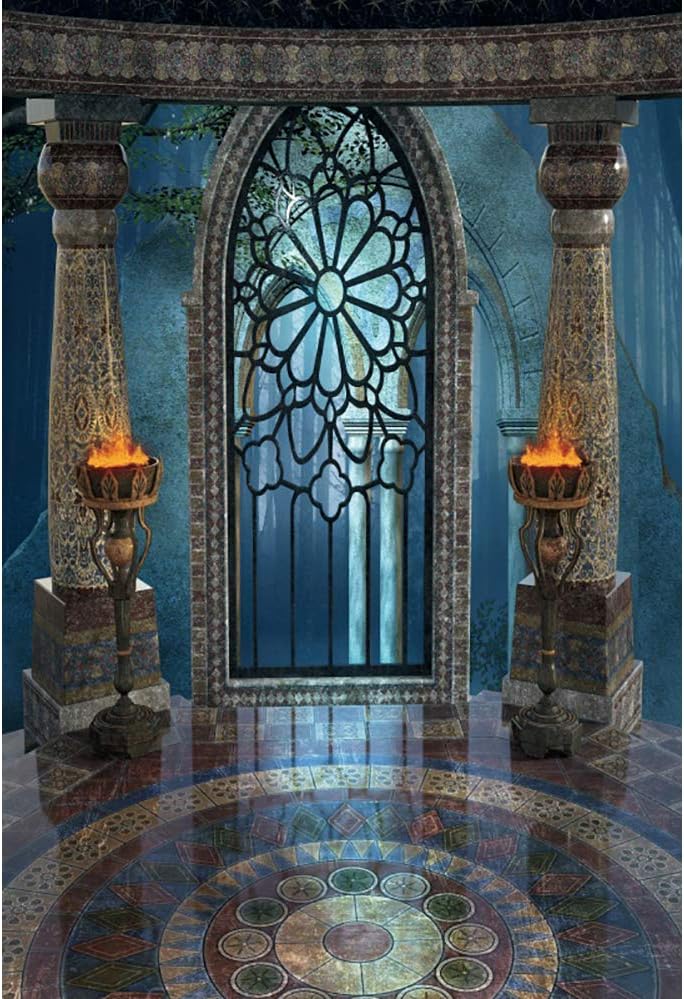Renaiss 8x12ft Medieval Castle Backdrop for Photoshoot Portrait Pillar Torch Gothic Stone Tower Ancient Old Fortress Interior Photography Background Halloween Party Decor Wallpaper Photo Studio Props