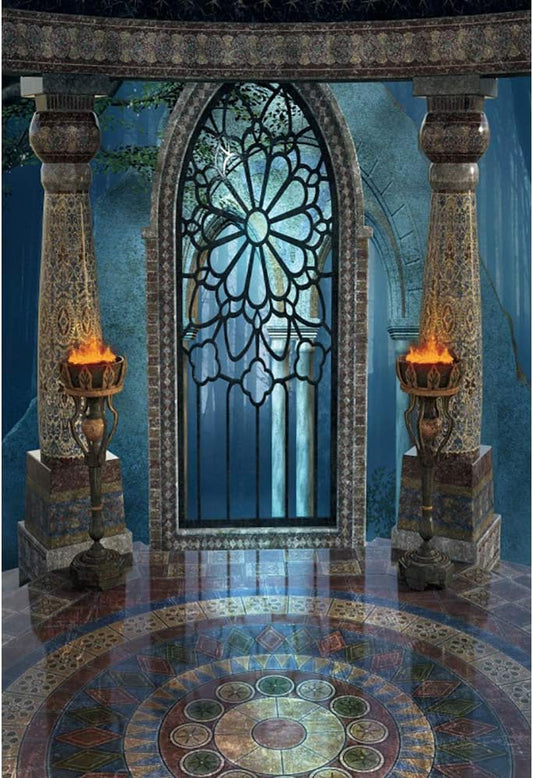 Renaiss 6x8ft Medieval Castle Backdrop for Photoshoot Portrait Pillar Torch Gothic Stone Tower Ancient Old Fortress Interior Photography Background Halloween Party Decor Wallpaper Photo Studio Props