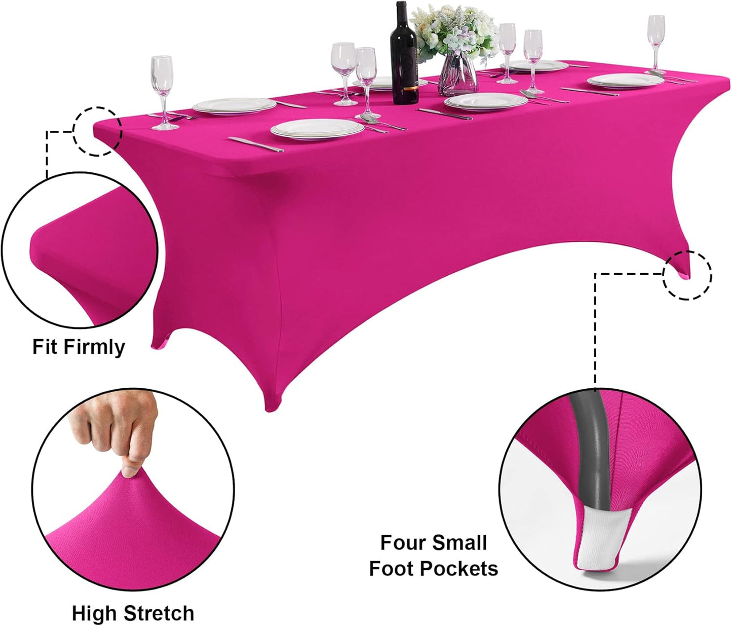 SuperO Waterproof Spandex Table Cover for 6FT Table Universal Fitted Stretch Tablecloth for Party, Banquet, Wedding and Events-Fuchsia