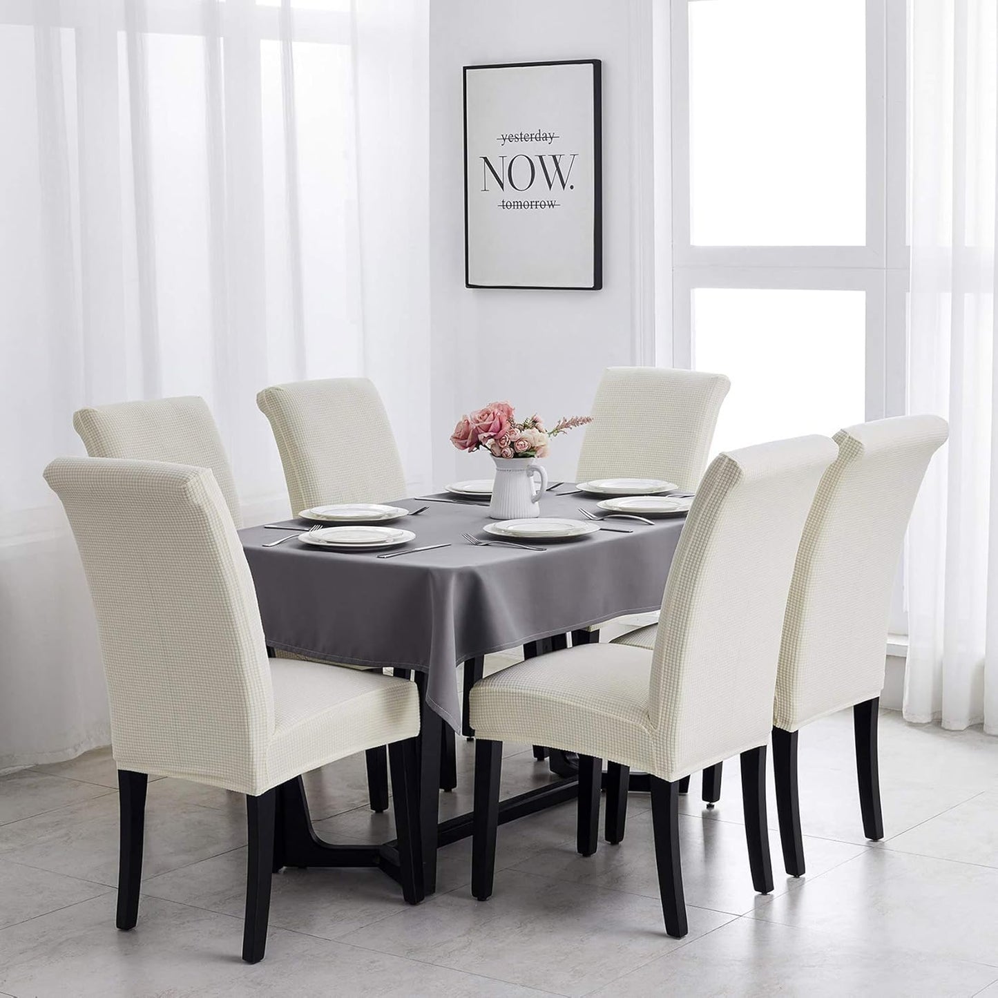 Joccun Dining Chair Slipcovers Set of 8, Stretch Dining Room Chair Covers, Washable Parsons Chair Cover, Ivory, 8 Pack