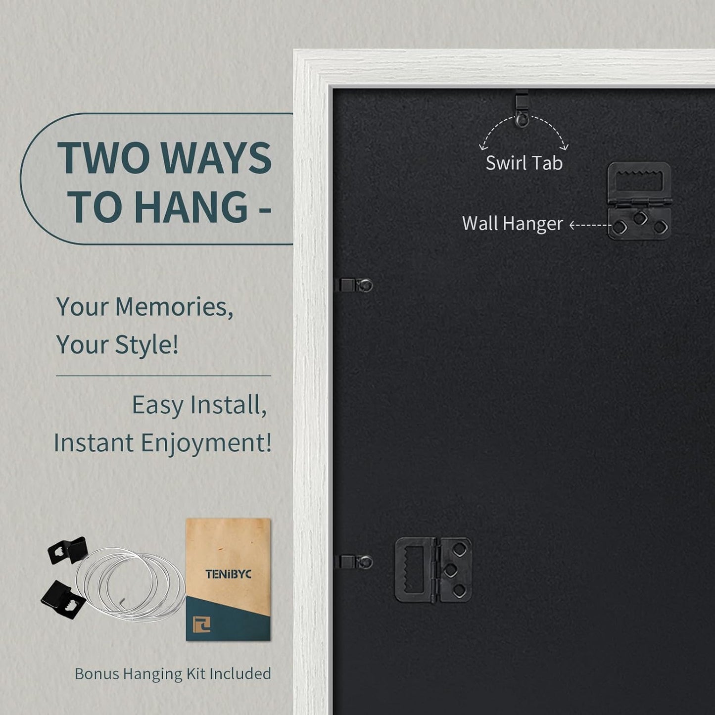 20x24 Picture Frame Set of 3, Textured White Solid Wood Poster Frame, Wall Gallery Frame