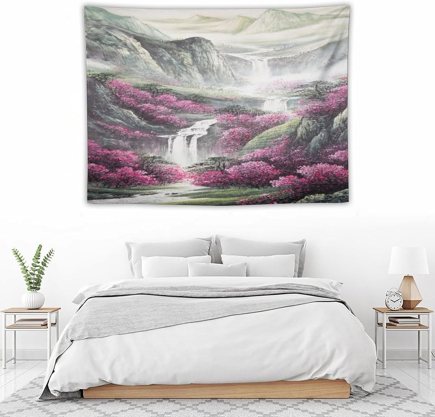 Japanese Tapestry, Red Plum Blossom Mountain, Nature Landscape, Bedroom Living Room Decor, 40"x30"