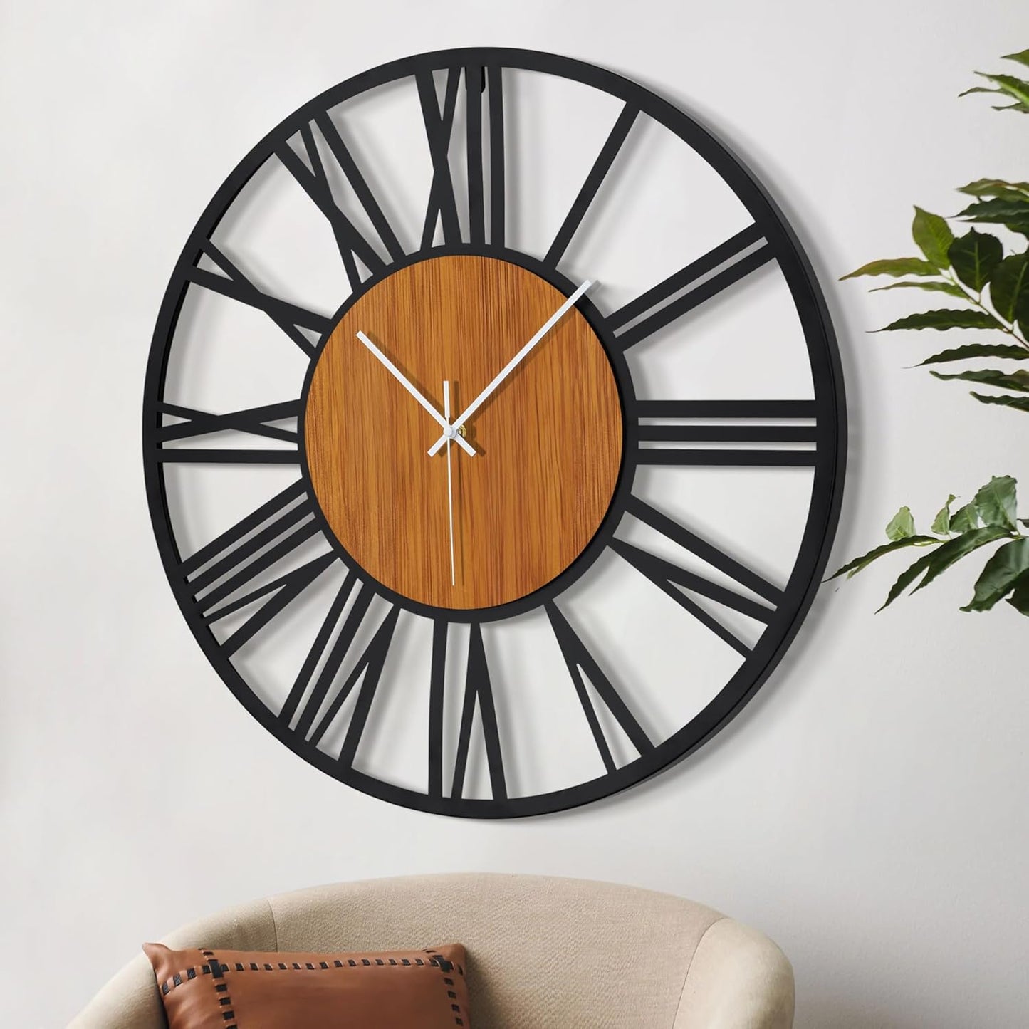 LEIKE 32" Oversized Large Wall Clocks,Silent,Non Ticking,Battery Operated Modern Round Big Wood Decorative Metal Wall Clock for Living Room, Bedroom,Kitchen,Farmhouse,Office Decor - Black,32 Inch