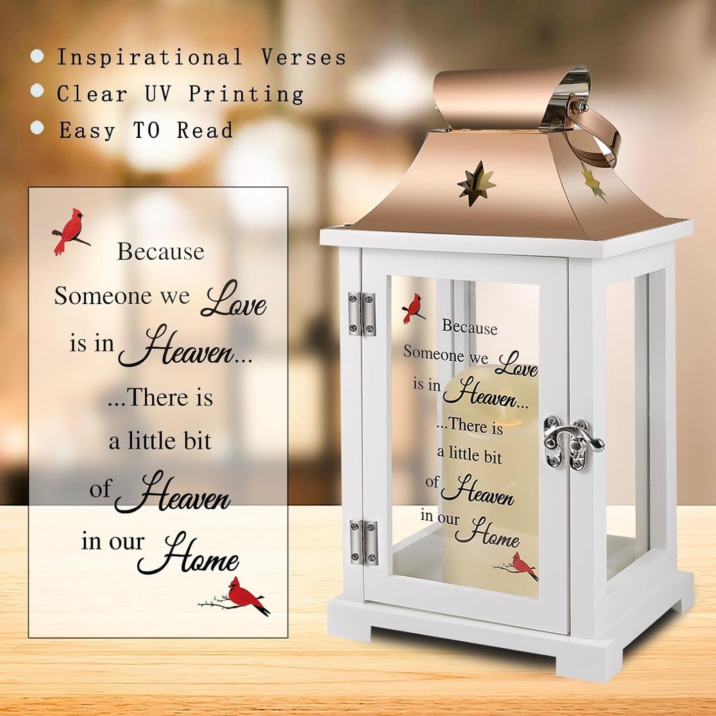 Memorial Lantern, Sympathy Gifts for Loss of Mom/Dad/Loved One, Bereavement Gifts, in Memory of Loved One Lantern,Celebration of Life, Memorial Gifts, Funeral Lantern,Because we Love is in Heaven