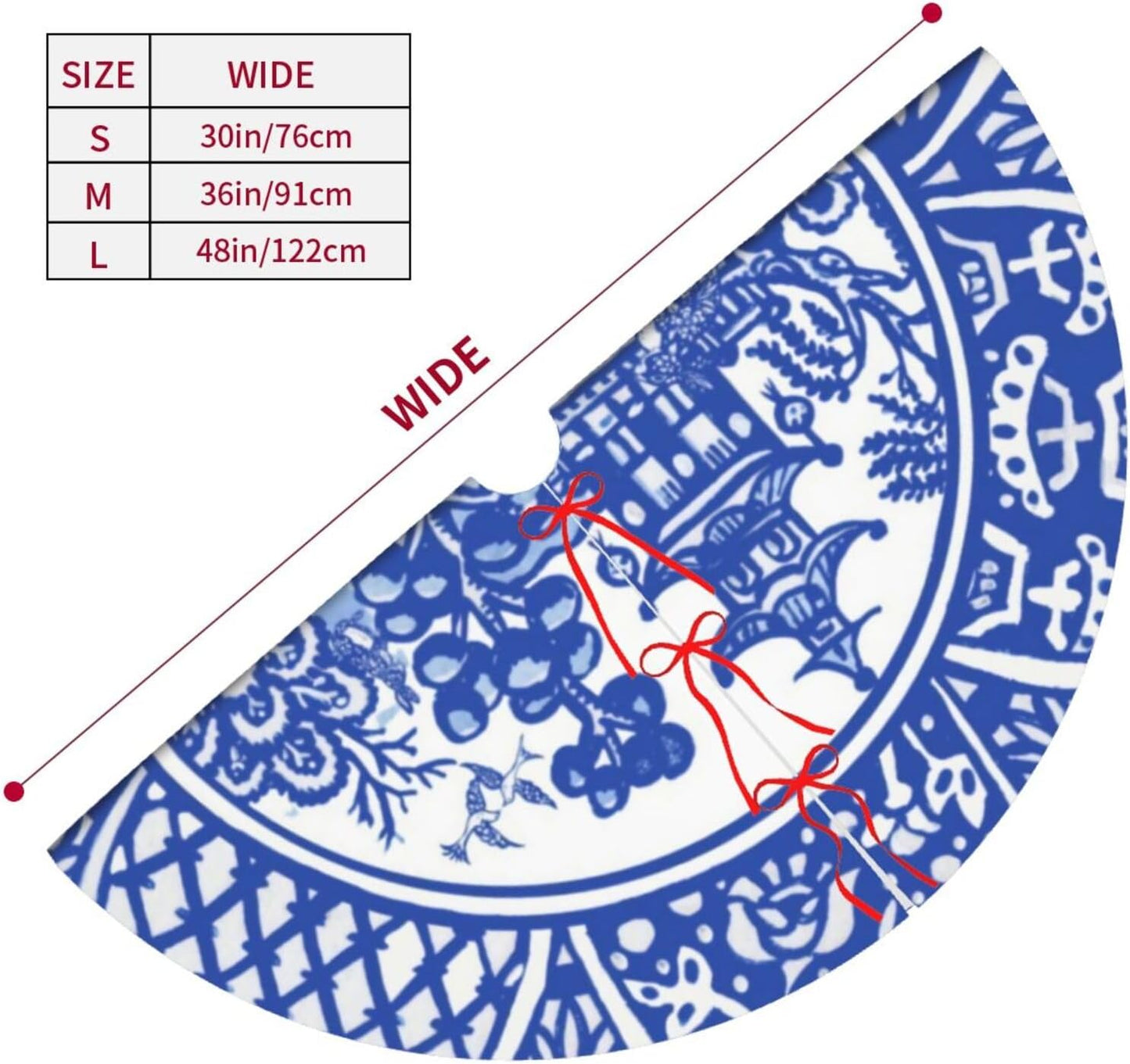 36" Large Christmas Tree Skirt, Blue Willow Oriental Rabbit Whimsical Blue & White Pattern Tree Mat Base Cover for Xmas Festive Holiday Party Decoration Ornaments