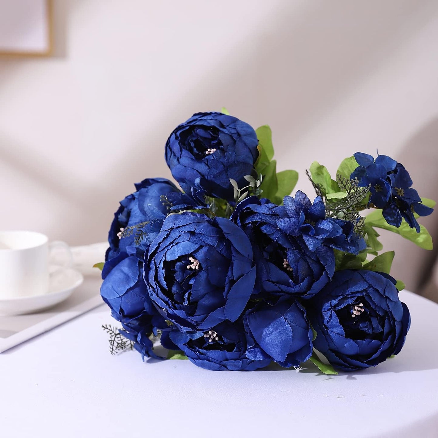 Duovlo Artificial Peony Silk Flowers Fake Flowers Vintage Wedding Home Decoration,Pack of 1 (Navy)