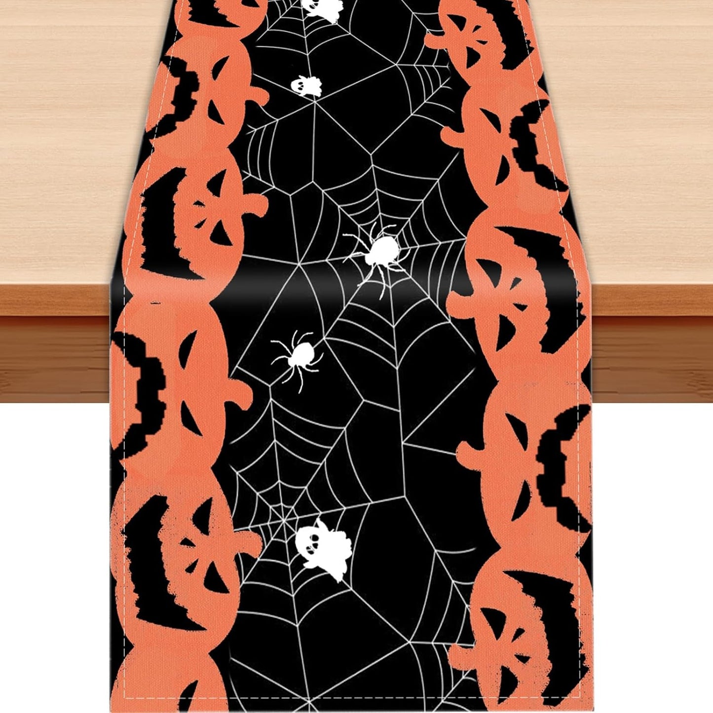 Halloween Table Runner Black and Orange Pumpkin Spider Web Table Linen Runner Halloween Decoration 13x36 Inch Table Runner for Dinning Kitchen Indoor Outdoor Halloween Kitchen Decor