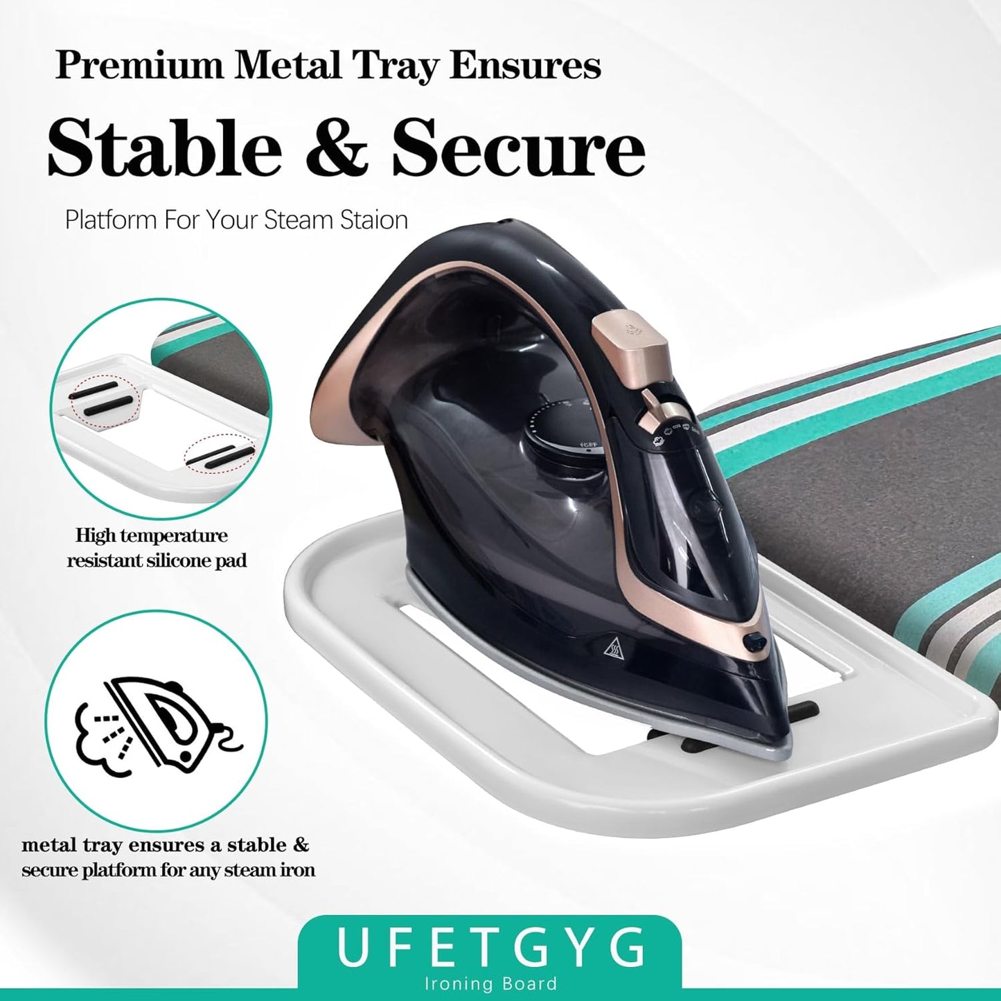 Ironing Board,Full Metal Construction| Height Adjustable, 43" X 13" W/with Iron Rest Heat & Scorch Resistant Fabric, Anti-Skid Feet, Heavy Duty| Easy to Fold