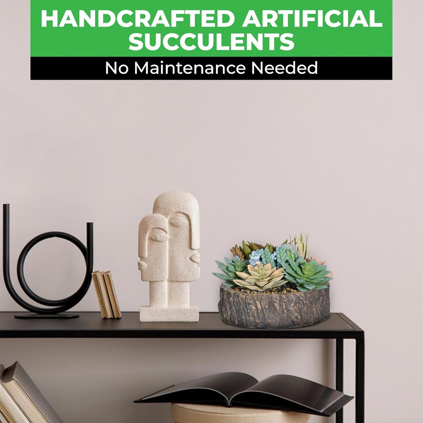 Premium Assorted Artificial Succulent Collection - Large Real Touch Artificial Cactus, Aloe Vera & Succulent Plants Artificial with Pots for Home Office Indoor (Artificial Tree Stump - Pot)