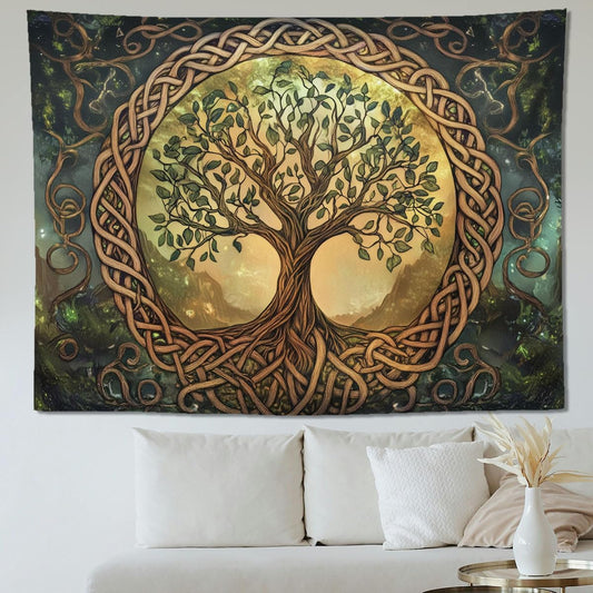 keowhsf Tree of Life Tapestry – Fantasy Forest Nature Landscape Wall Art with Mystic Green Aesthetic, Large Wall Hanging for Bedroom, Living Room, Home Decor