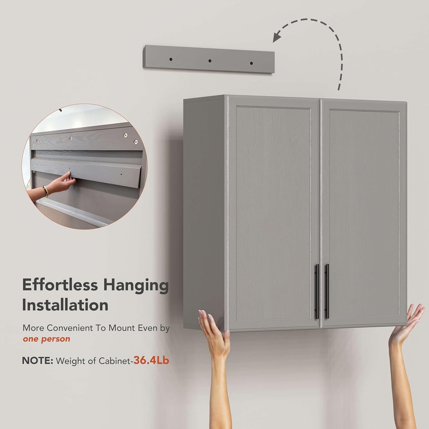 FIMELLO 59" Laundry Room Cabinets Wall Mounted, Kitchen Wall Cabinet with Adjustable Shelf, Wall Cabinets with Doors for Laundry Room, Upper Cabinets for Bathroom, Gray