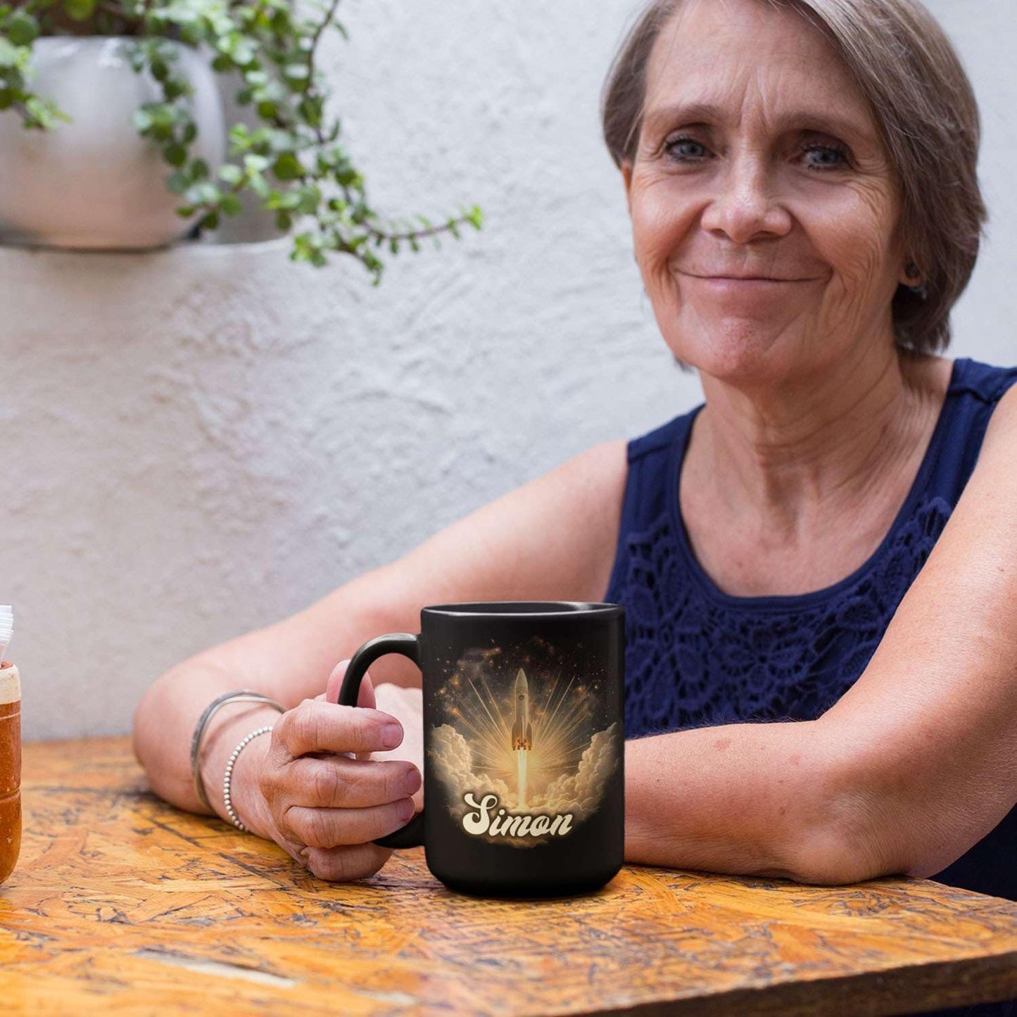 Sci-Fi Inspired Ceramic Mug for Men, Custom Name Coffee Mug 11oz or 15oz, Personalized Rocket Enthusiast Black Cup, Custom Vibrant Rocket Coffee Cup, Gifts for Astronaut Fans