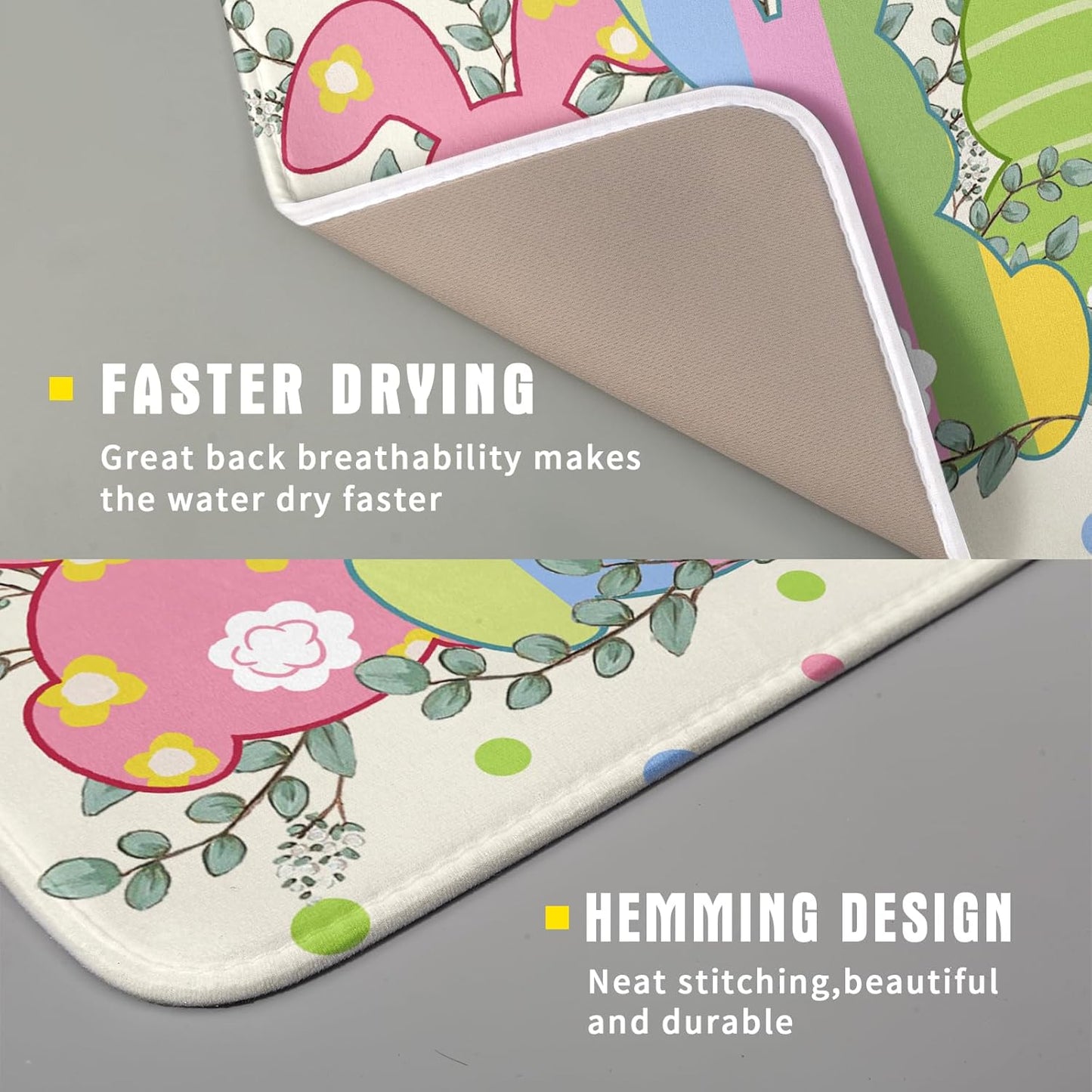 Easter Dish Drying Mat for Kitchen Counter Cute Bunny Rabbit Festival Seasonal Absorbent Reversible Microfiber Kitchen Countertop Protector Dishes Pad Large 16x18 inch