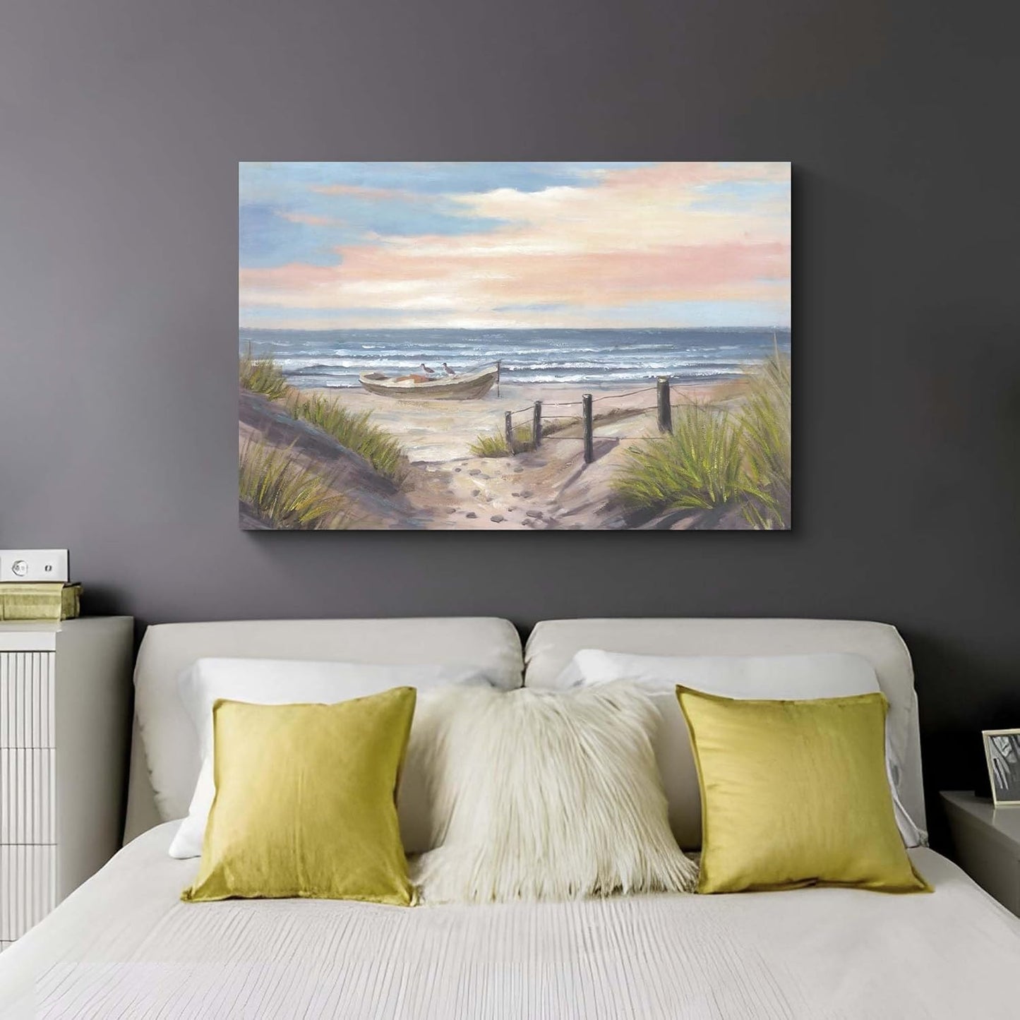 cozy country Ocean Wall Art 45"x30" - Coastal Pictures Beach Canvas Decor - Seashore Artwork Seascape Hand Painting for Living Room, Bedroom, Sea House
