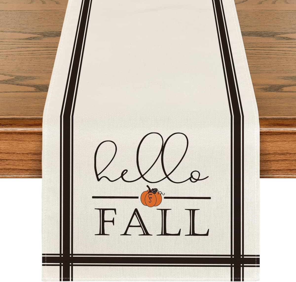 Artoid Mode Hello Fall Pumpkin Table Runner, Seasonal Harvest Vintage Thanksgiving Kitchen Dining Table Decoration for Indoor Outdoor Home Party Decor 13 x 48 Inch