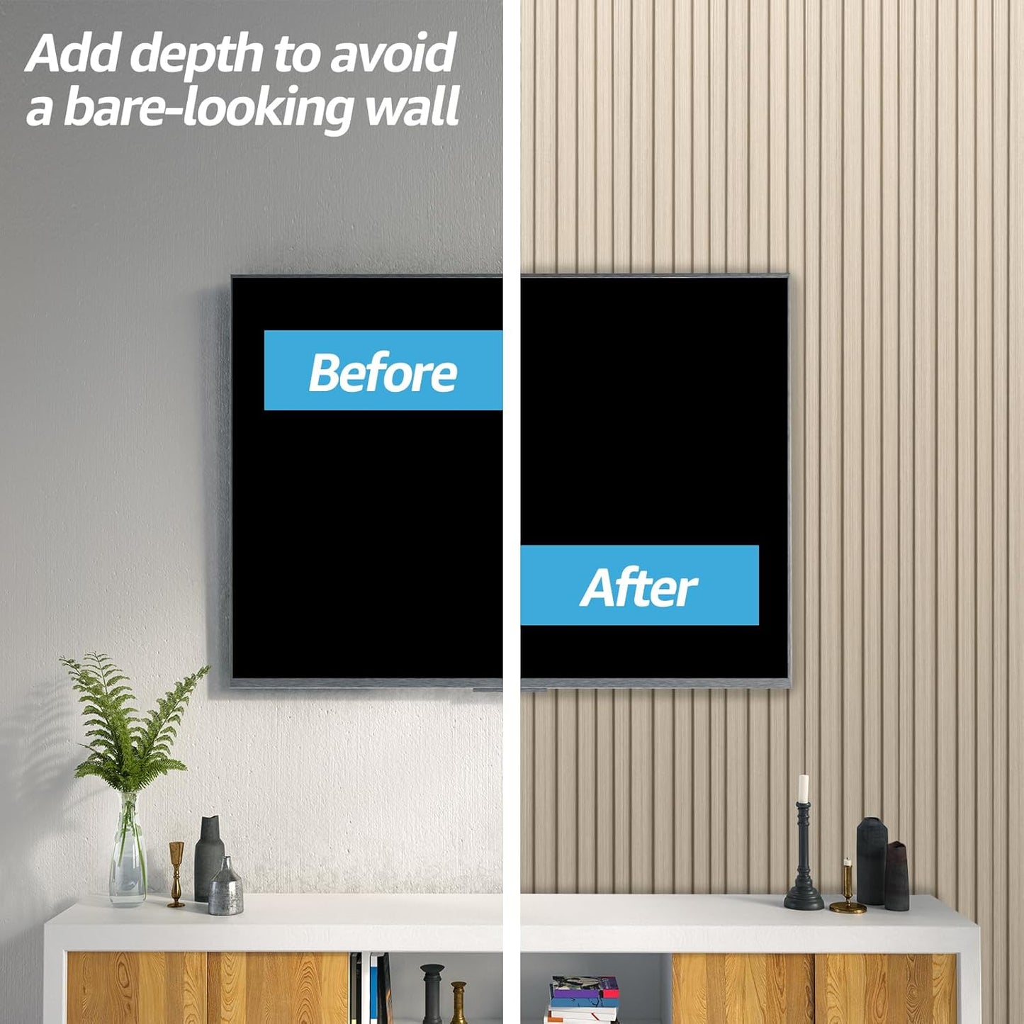 Art3d WPC Wainscoting Panels, 16-Pack 48 x 6 Inch 3D Wall Accents for Interior Wall Decor, Living Room, Bedroom, Black