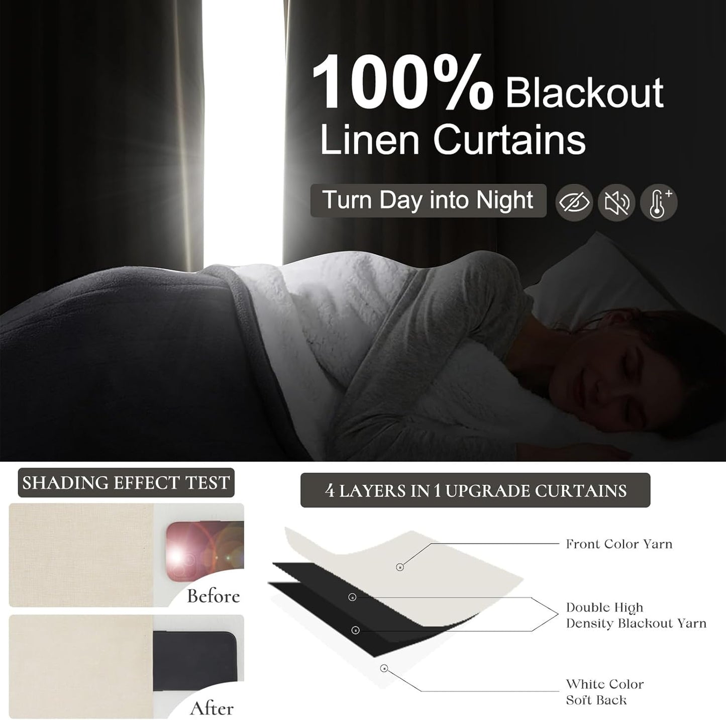 Light Beige 100% Blackout Curtains for Office at Home/Playroom/Classroom, Noise Cancelling Thermal Curtains 90 Inch Length 2 Panels Set Neutral Modern Window Faux Linen Pinch Pleated Drapes(40x90)