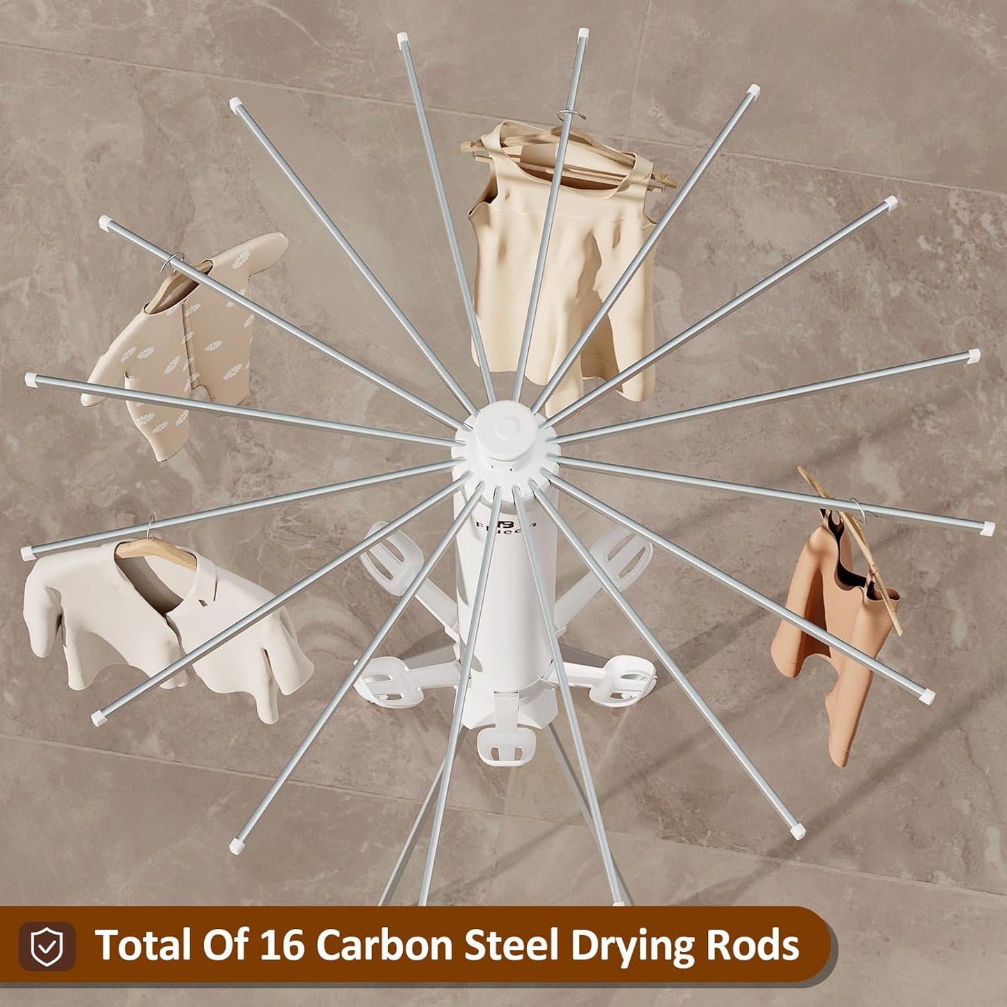 Clothes Drying Rack 2025 Upgrade 4-Legged 3-Tier Foldable Laundry Rack with 4 Pulleys 20 Clips,6 Shoe Dryers 16Drying Rods for Indoor/Outdoor, Camping, Poolside Space Saving, Whit