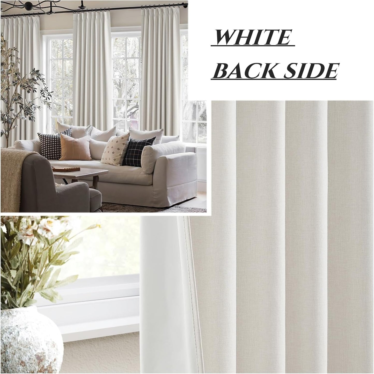 9ft Blackout Curtains Living Room 107 Inches Long 2 Panels, Linen Window Drapes for Bedroom 9 Foot Standard Curtain Length Viral Pinch Pleated with Hooks (40"x107") Noise Cancelling
