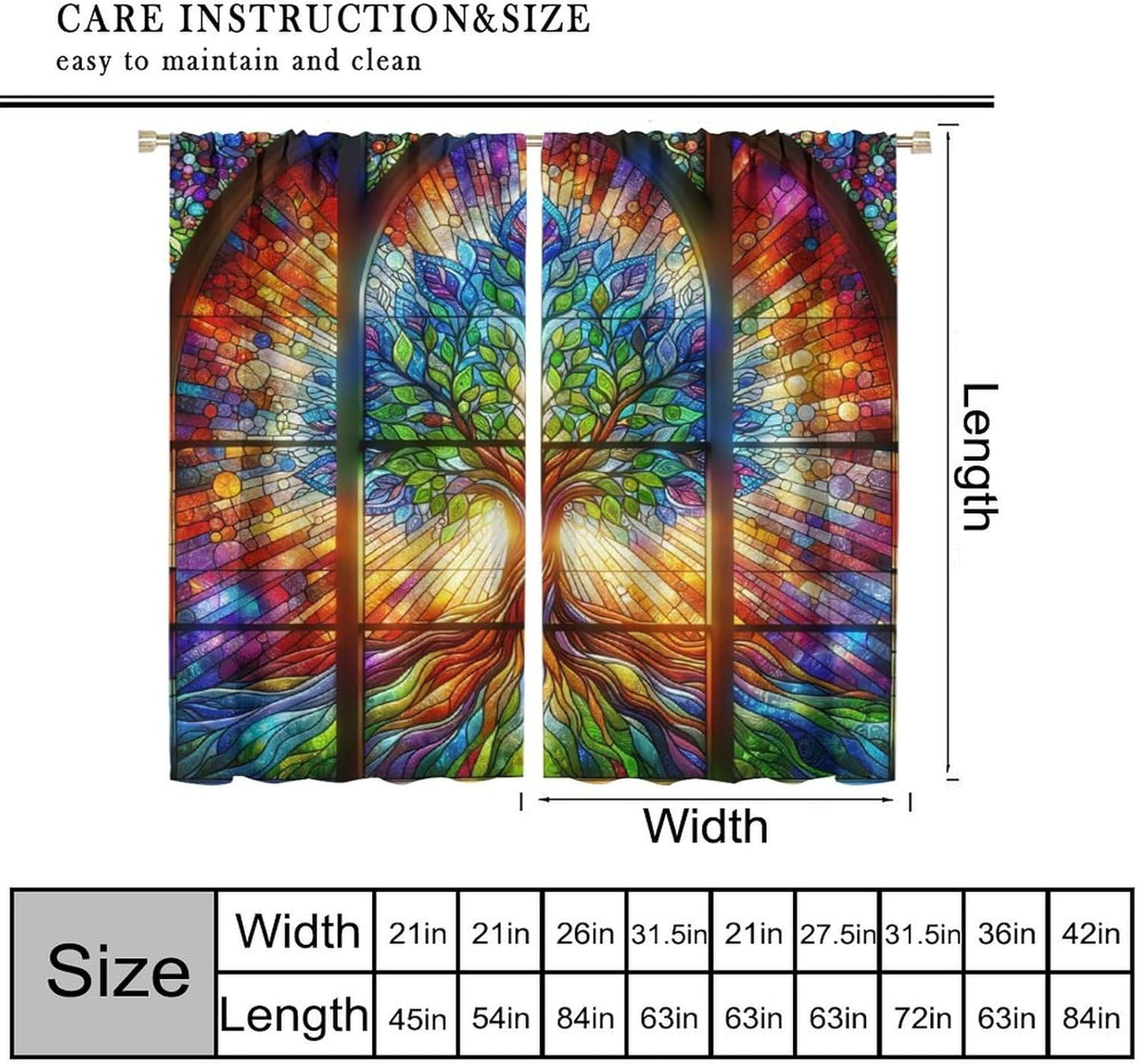 Stained Glass Curtains,Tree of Life Colorful Abstract Art Home Decor Drapes for Bedroom Living Room Kitchen Window Treatment 2 Panels Set Total Size 42" W X 63" L Inch