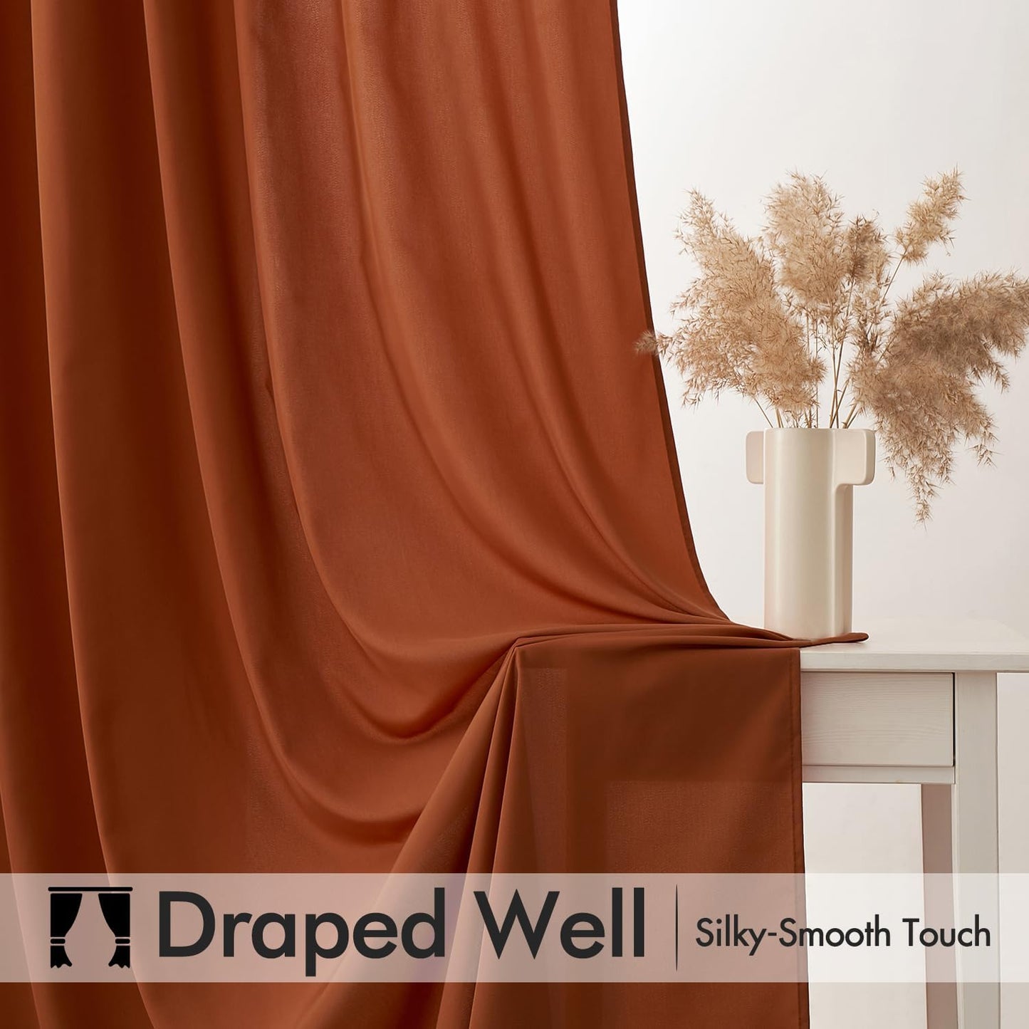 MIULEE Terracotta Privacy Sheer Curtains That Let Light in 90 Inches Long Non-See-Through Semi Sheer Curtain Light Filtering Window Curtains Drapes for Living Room Bedroom 2 Panels Set 42 X 90