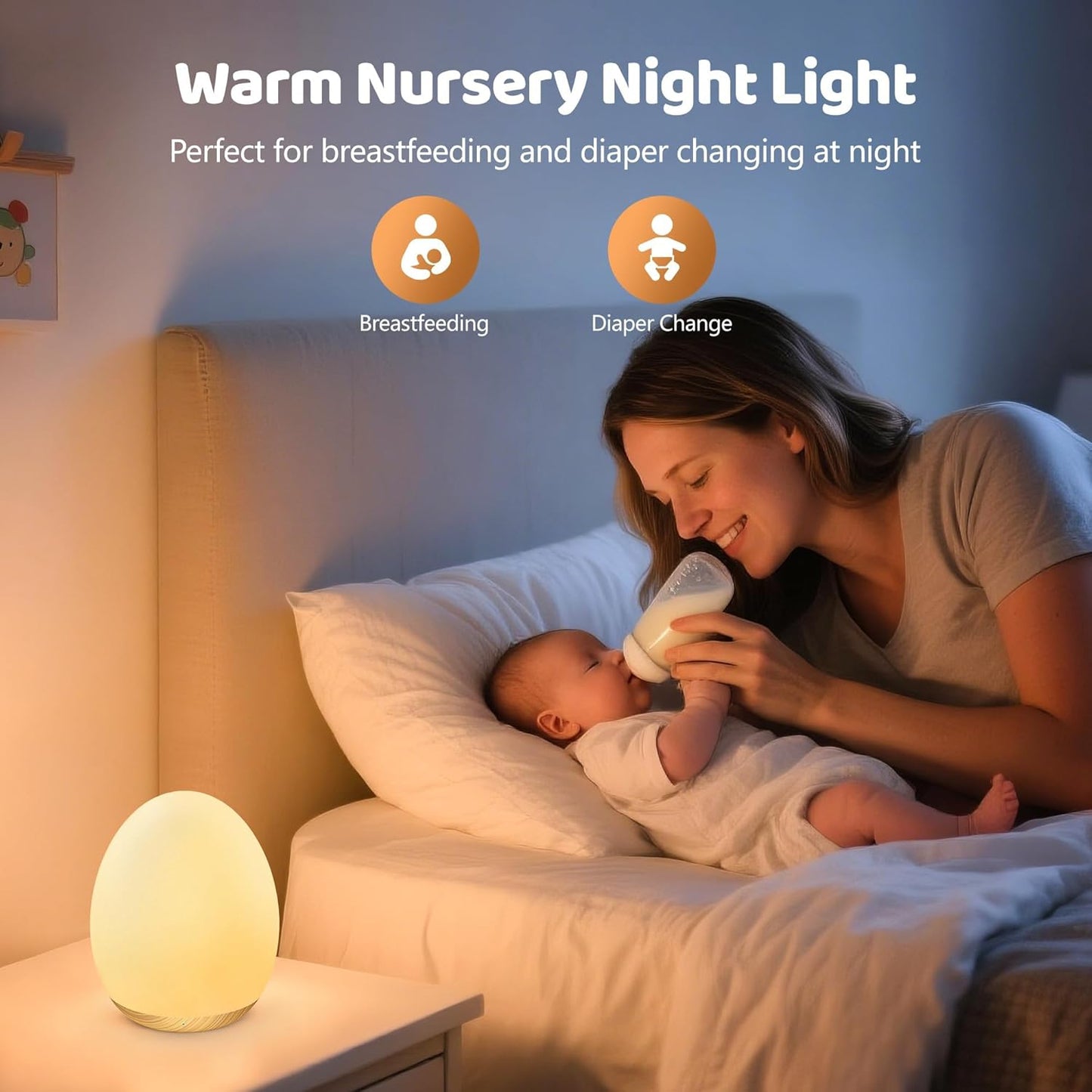 MediAcous Night Lights for Kids Room, Baby Night Light with 7 Colors Changing & Dimming Function, Rechargeable Kids Night Light with 1 Hour Timer & Touch Control, Up to 100H, Wood Grain