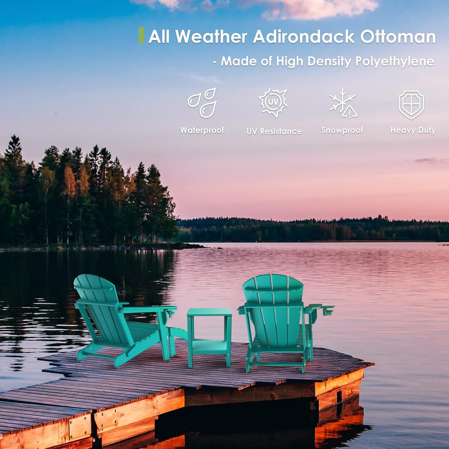 GREENVINES Adirondack-Ottoman | Set of 2 | HDPE Plastic | Outdoor Footrest | All Weather | Foot Rest | Foot Stool | Aqua | for Adirondack Chair | for Patio Backyard Pool