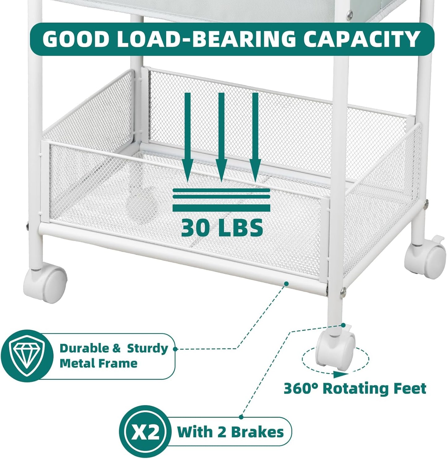 Moteph Rolling Utility Cart with Wheels - Baby Organizers for Nursery Essentials, Diaper Organizer, Art & Craft Storage, Book Cart (Without_Side_Storage)