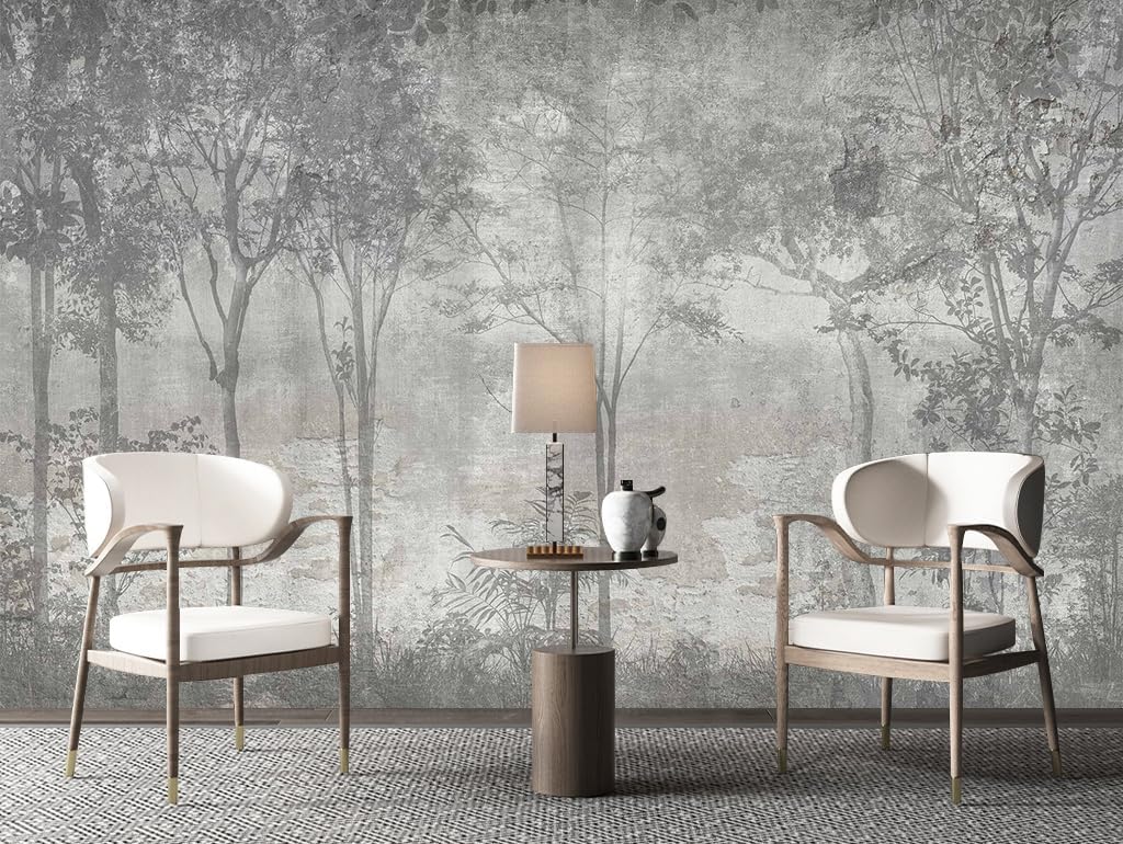 WFBHUA-Vintage Forest Woodland Mural Wallpaper Gray Old Wall Tree Wallpaper for Bedroom Living Room(Not Peel and Stick)